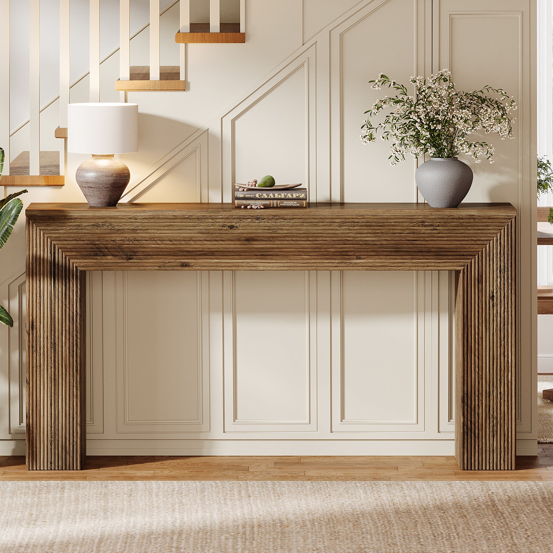 Consoletafel 160 cm Industrieel in Rustiek Bruin, lange haltafel voor entree en woonkamer