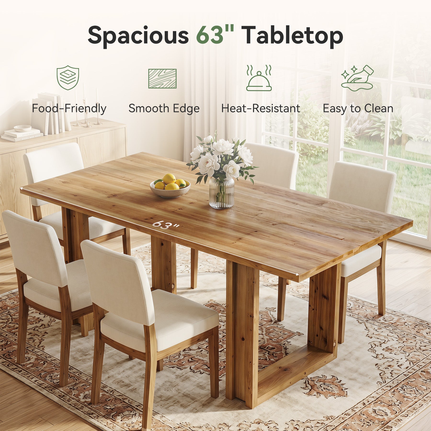 Tribesigns 160 cm massief houten eettafel, landelijke keukentafel voor 4-6 personen