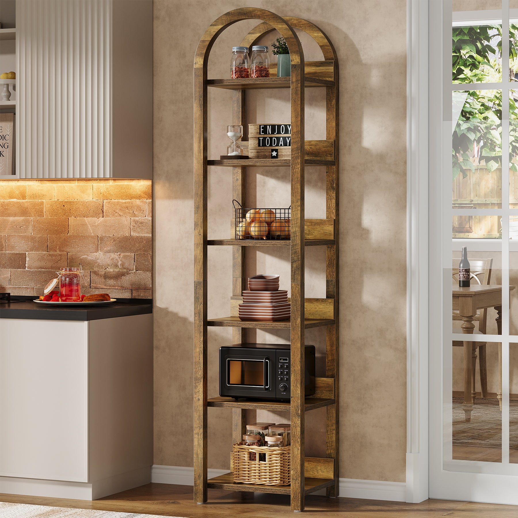 Smal Boekenrek van 180 cm met 6 Lagen in Rustiek Bruin