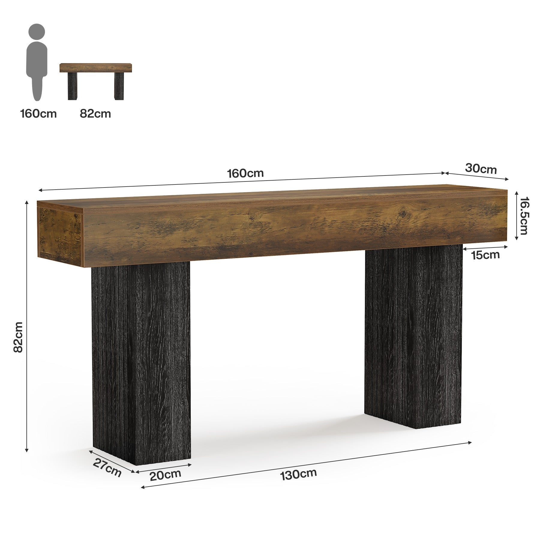 160 cm Lange Entreetafel van Hout, Landelijke Consoletafel voor Hal en Woonkamer
