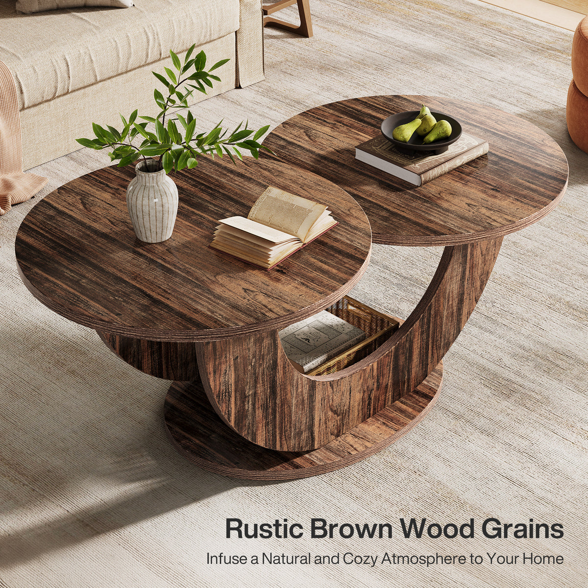 Tribesigns Moderne Salontafel Met U-Frame, Ronde Tafel In Eikenlook