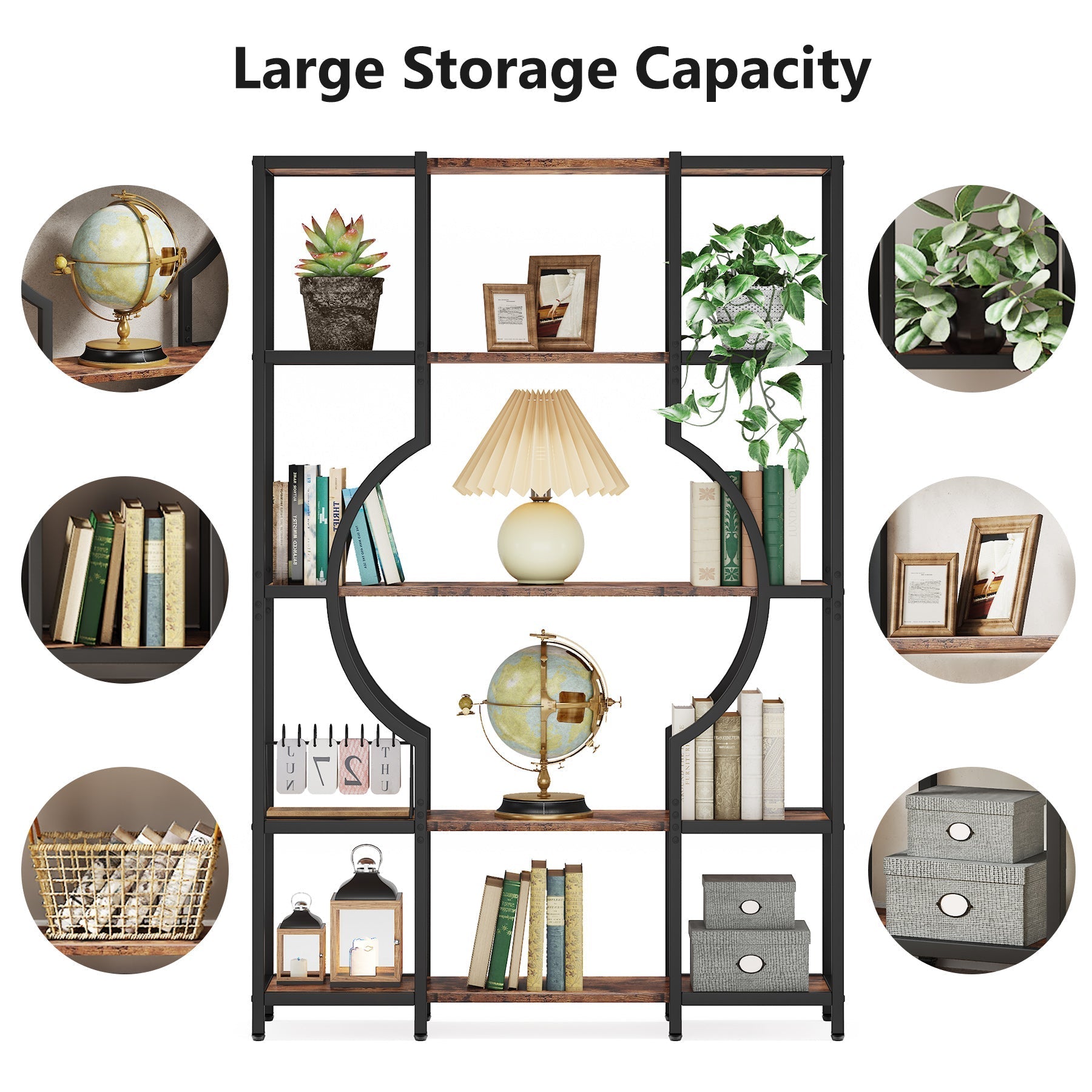 169 cm Tribesigns Boekenkast, Vintage 5-Lags Kast met 12 Open Planken in Bruin