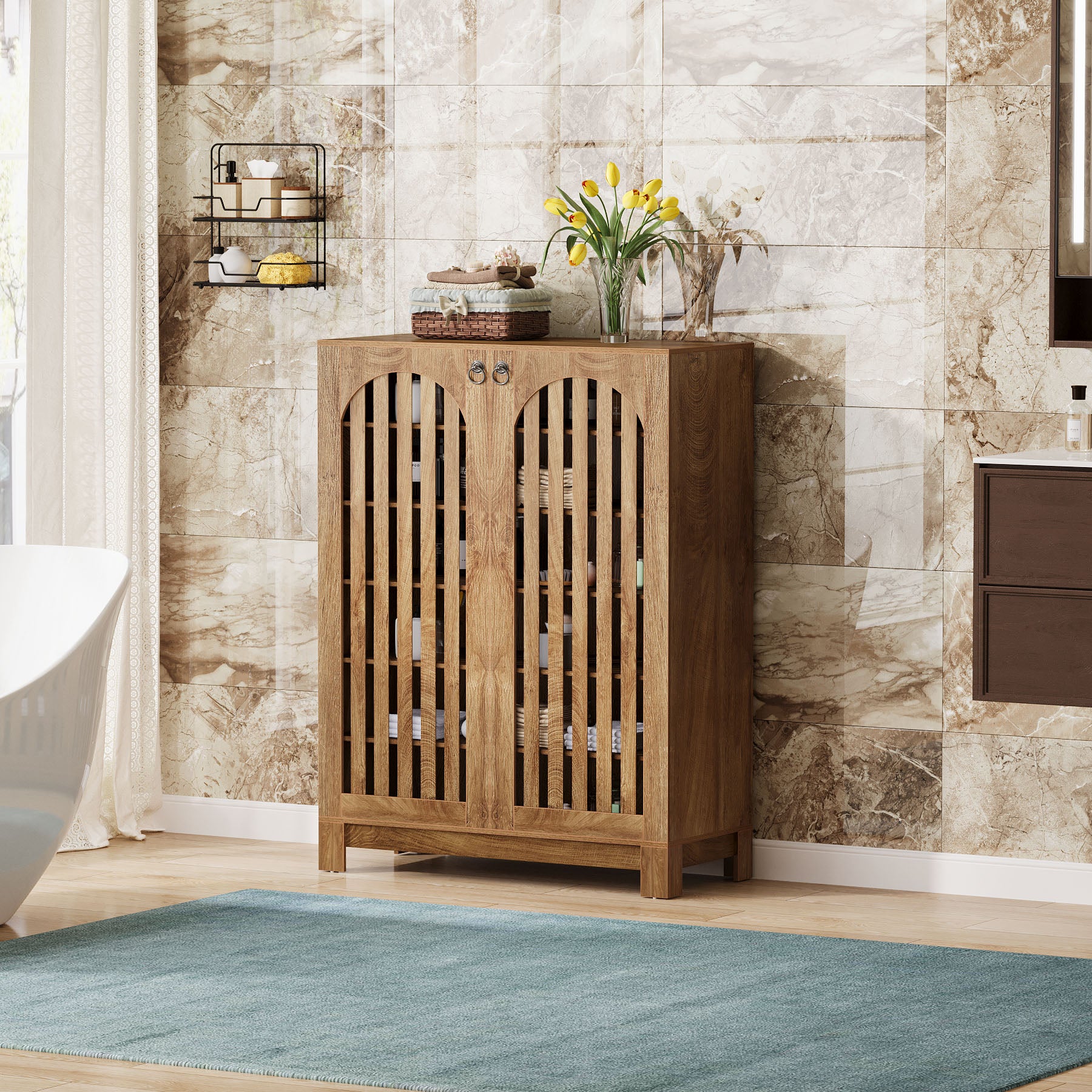 Schoenenkast met 6 Verdiepingen en Lamellendeuren, Houten Organizer voor Entree en Hal