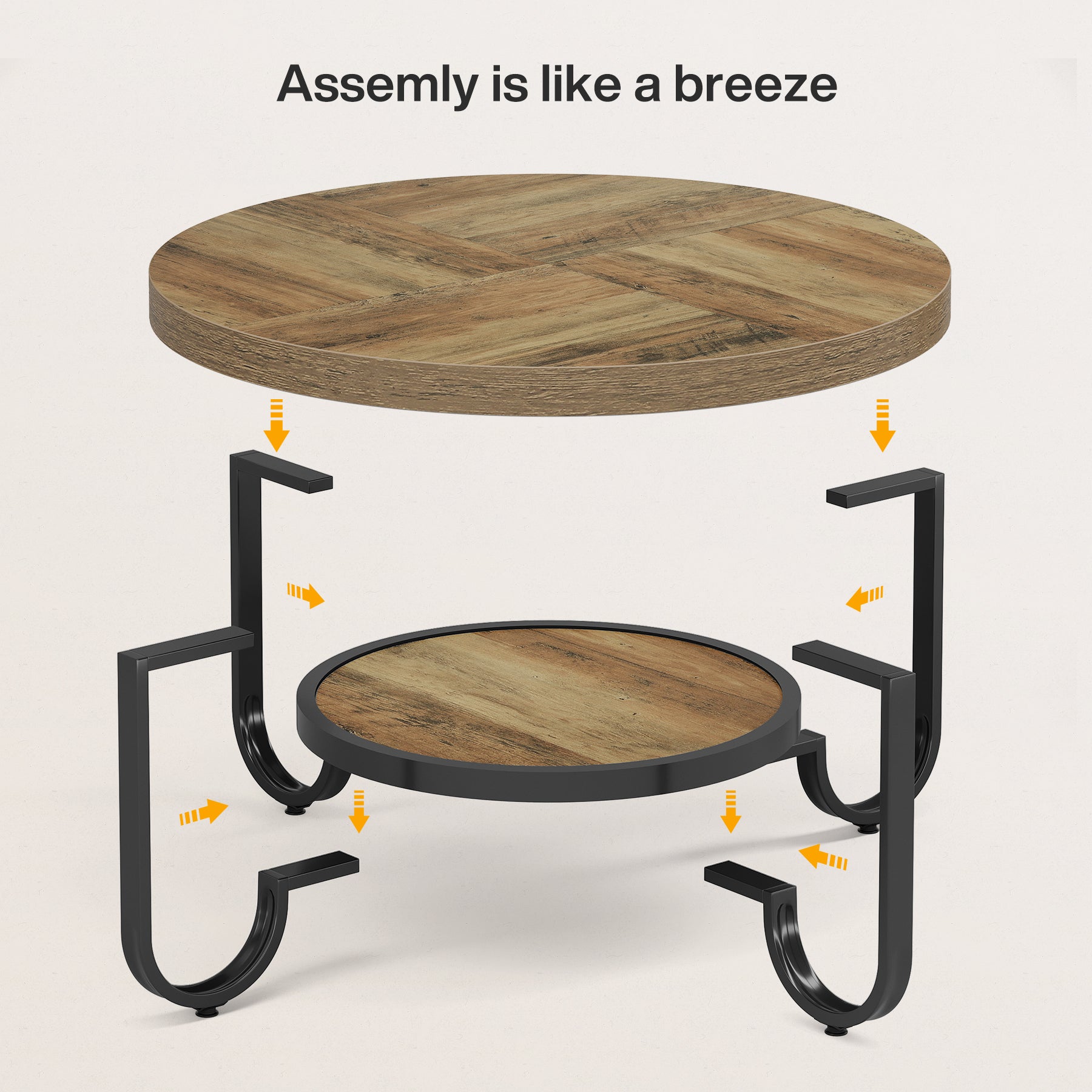 80 cm Ronde Salontafel voor Woonkamer, 2-Laagse Industriële Tafel met Opbergplank