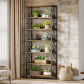 180 cm Houten Plantenstandaard met 6 Niveaus, Industrieel Vrijstaand Plantenrek in Rustiek Bruin en Zwart 3