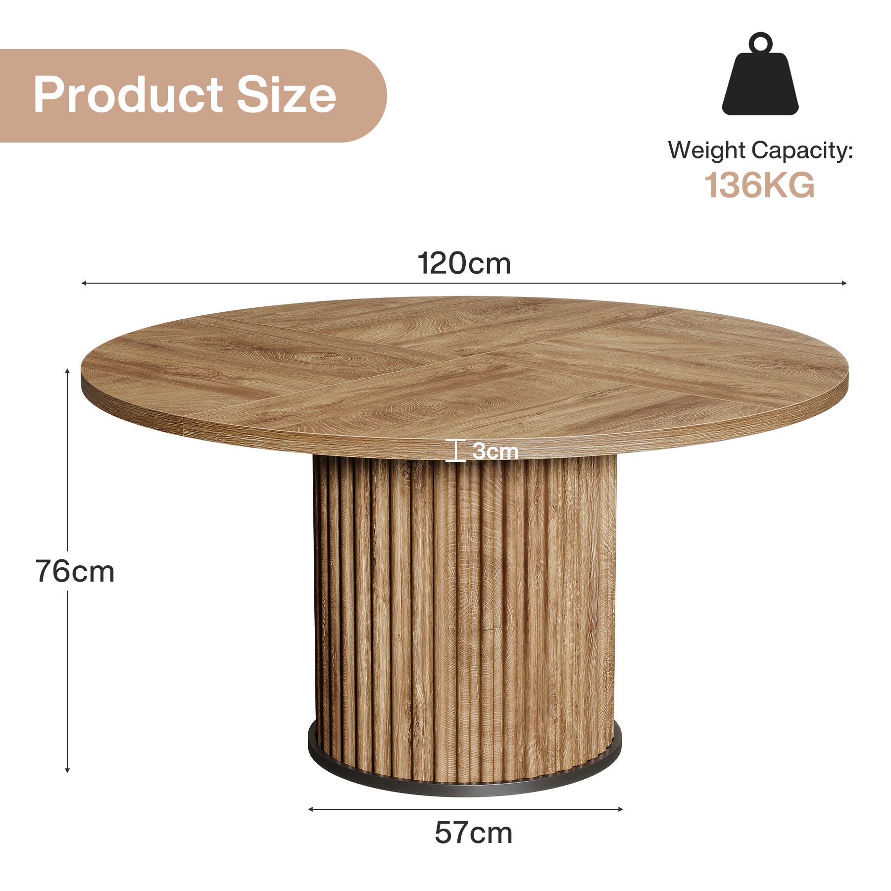 120 cm Zwart Ronde Conferentietafel, Stabiel Bureau voor 4-6 Personen