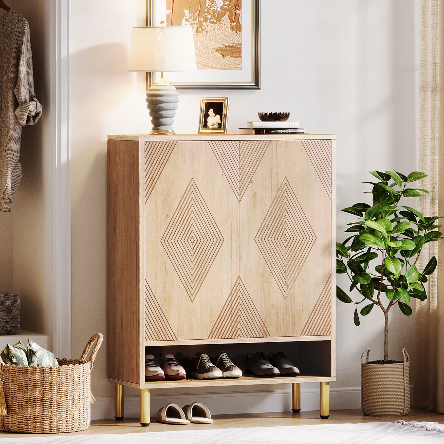 Schoenkast met Zes Planken, Houten Opbergsysteem voor 24 Paren in Hal of Woonkamer