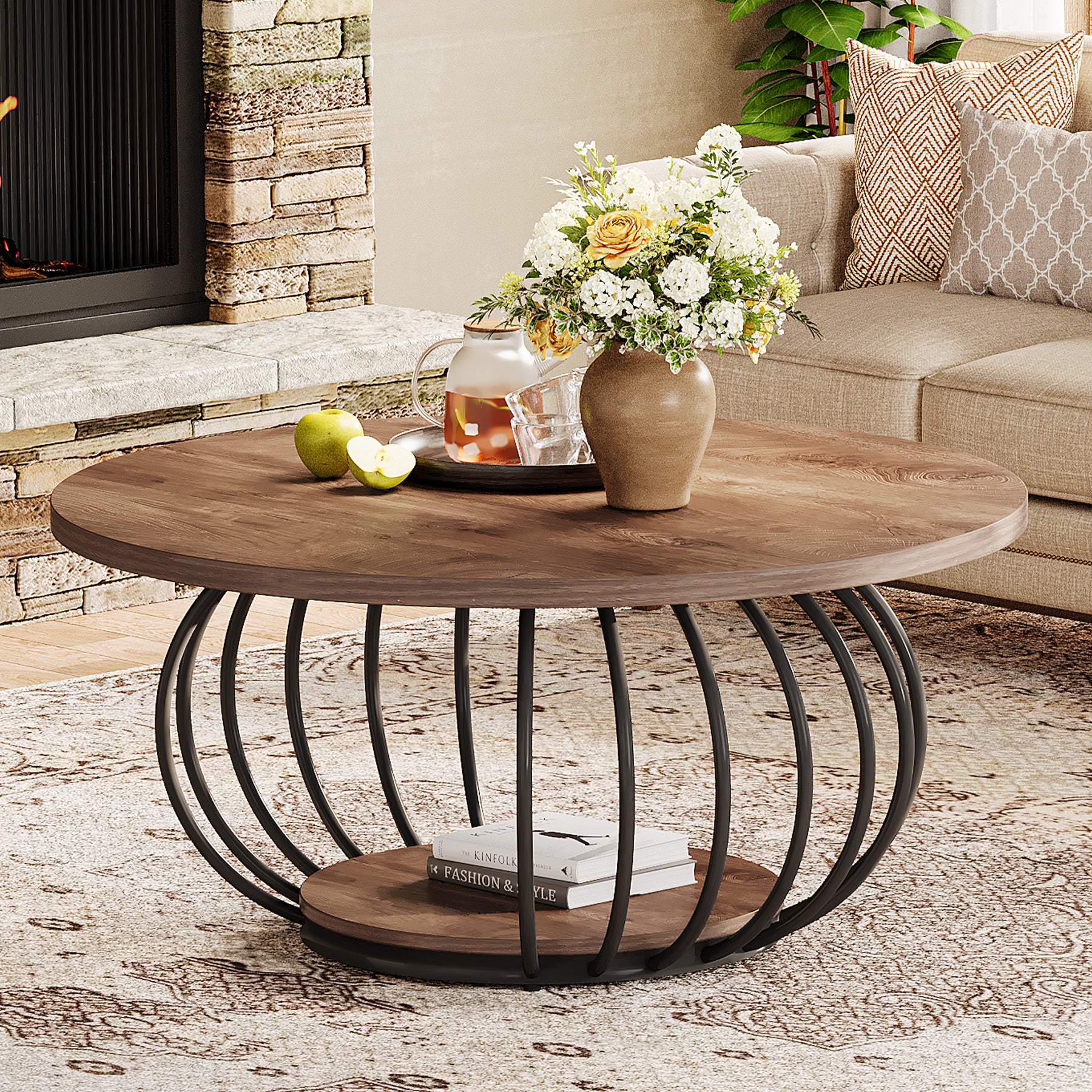 Salontafel Rond 100 cm van Hout met Metalen Frame