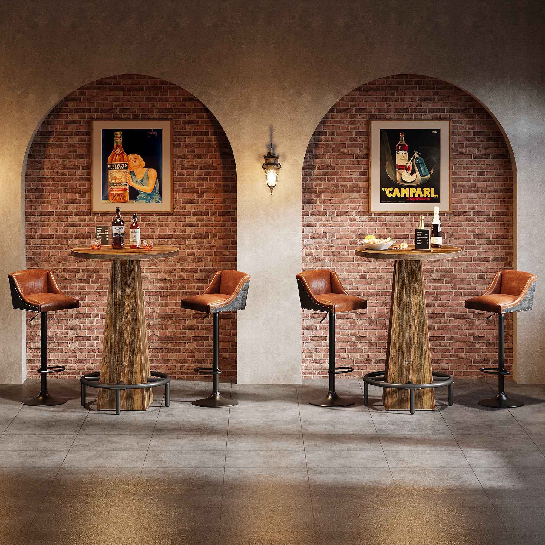 95 cm Ronde Bartafel van Hout, Bistro Statafel met Metalen Voetring voor Keuken en Woonruimte