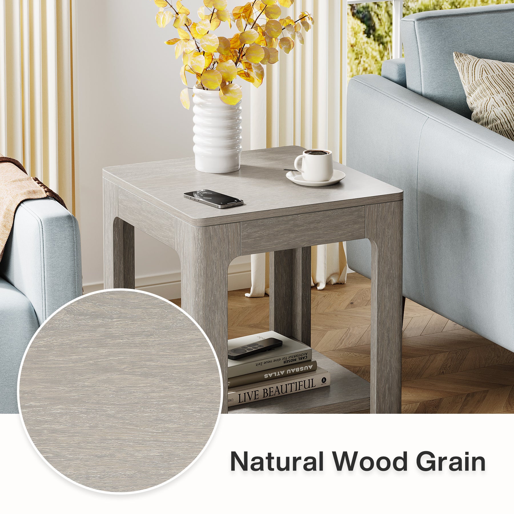 55 cm Tribesigns Bijzettafel, Tweedelige Nachtkast in Landelijke Stijl voor Woonkamer