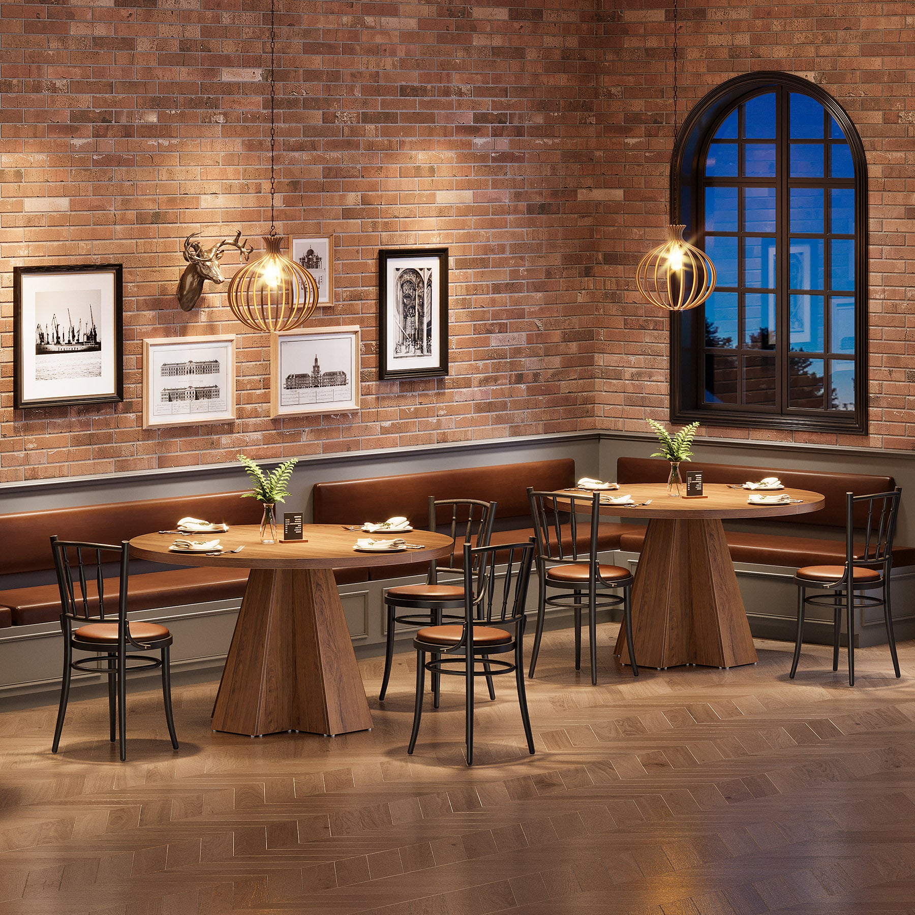 Tribesigns Ronde Eettafel 118 cm met Centrale Voet in Walnootbruin