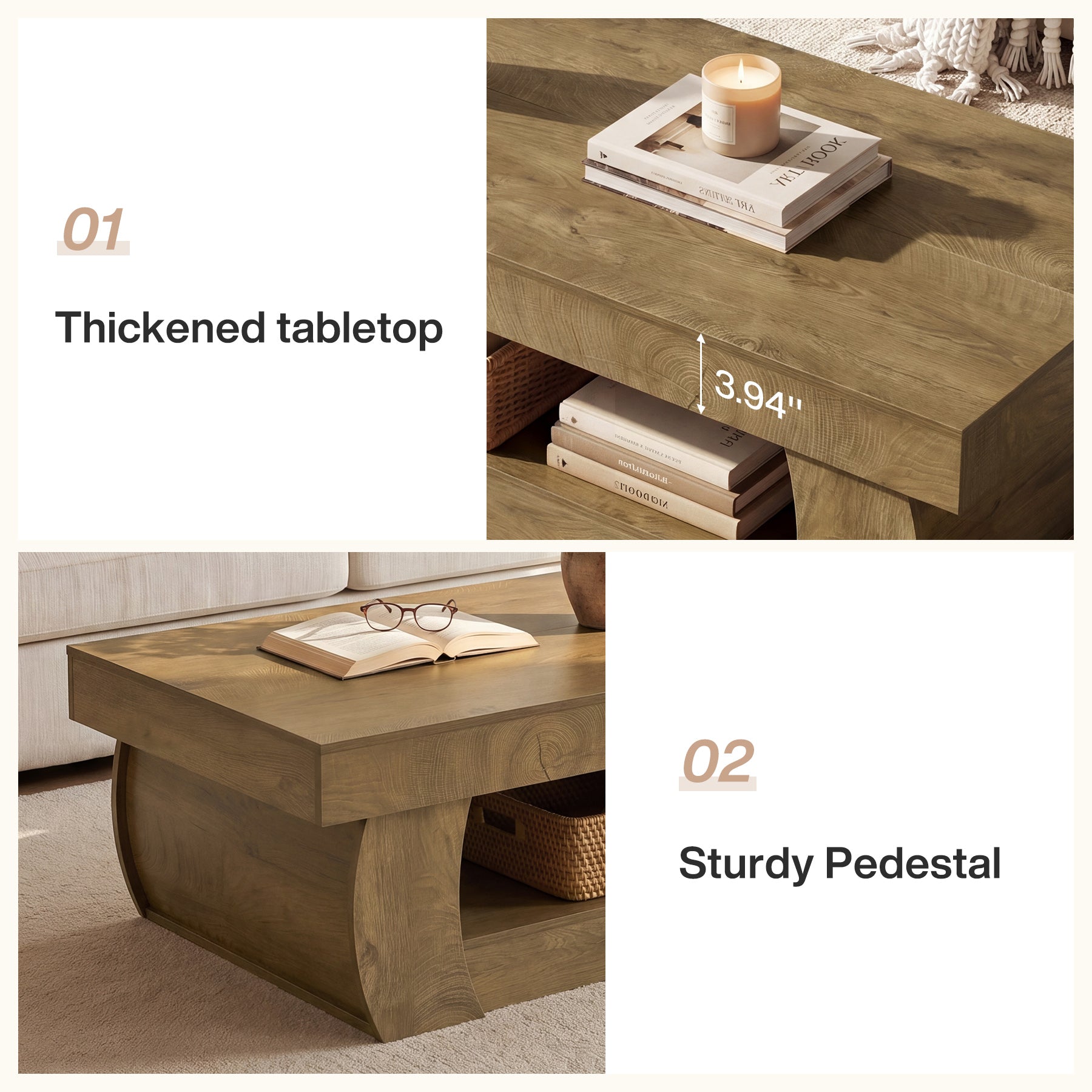 140 cm Tribesigns moderne salontafel met open opbergplank, rechthoekige woonkamertafel met gebogen zijkanten voor woonkamer