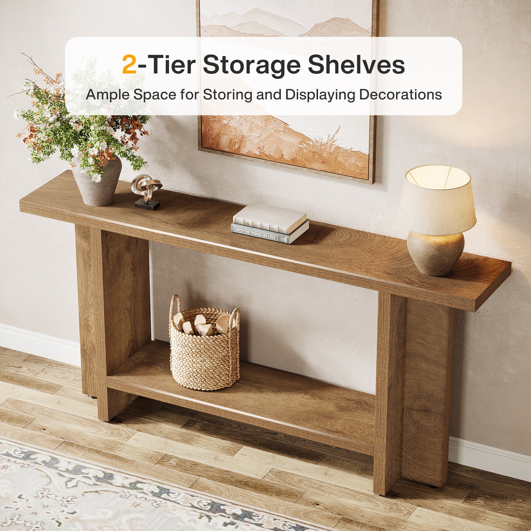 Smal Design Console Meubel, 150 cm Lange Tafel met Plank voor Entree en Woonkamer