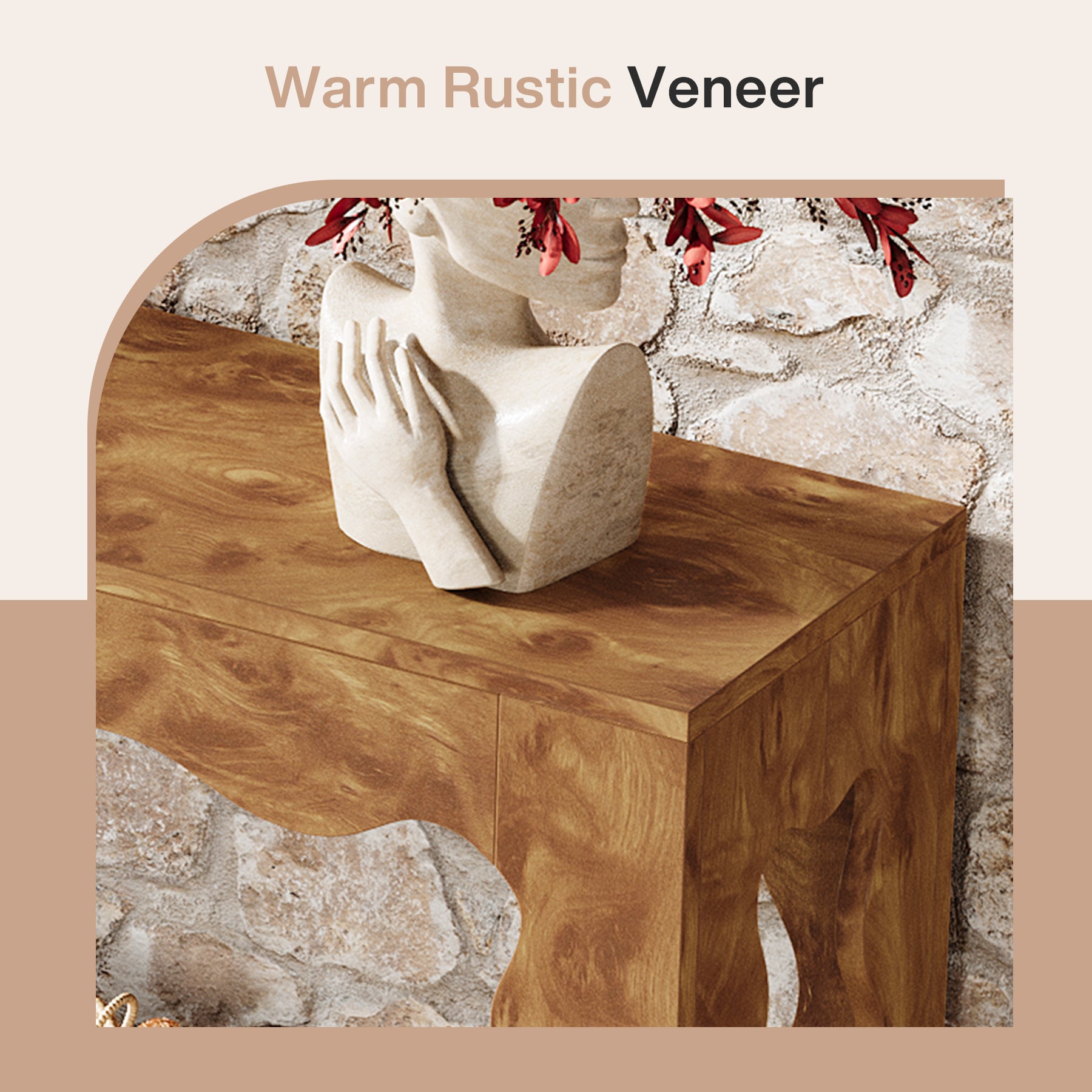 160 cm Moderne Landelijke Consoletafel met Golfrand, Smalle Haltafel met Opberdschap voor Woonkamer en Entree