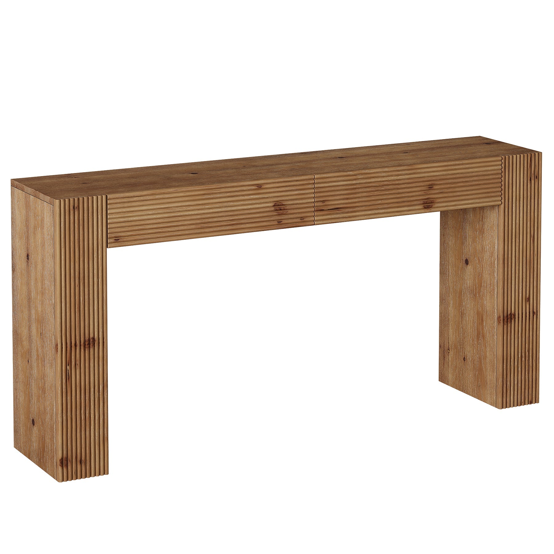 Tribesigns massief houten consoletafel van 160 cm met 2 lades, haltafel met geribbelde afwerking