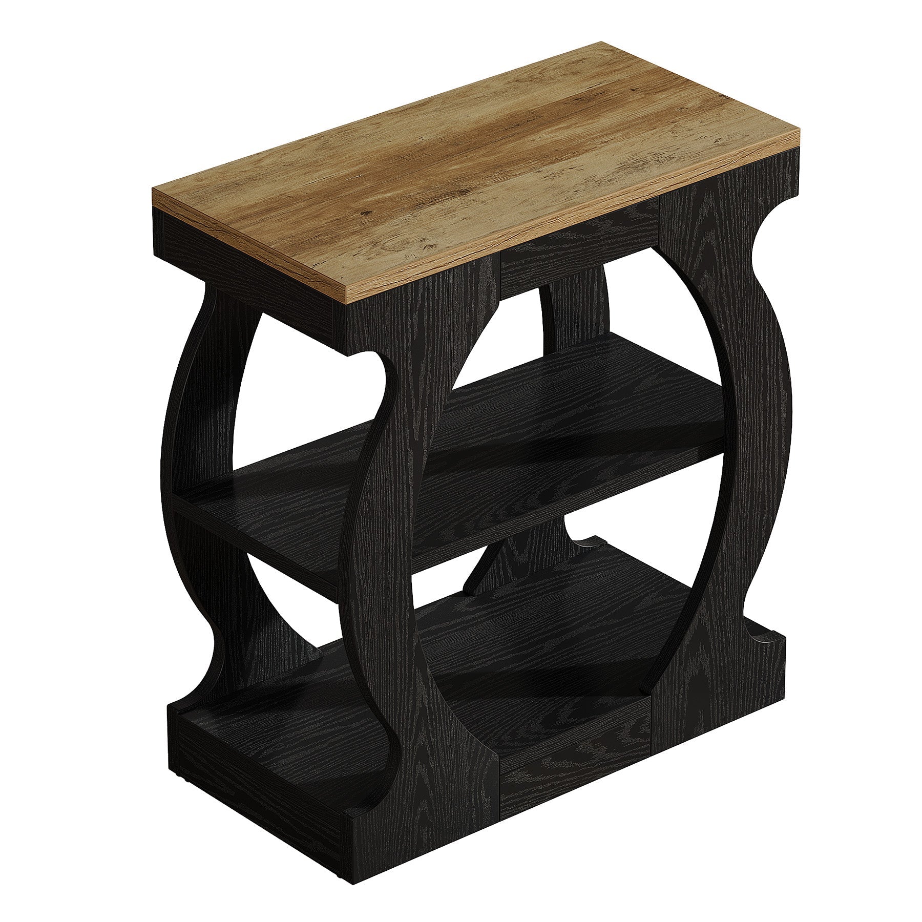 Tribesigns smalle bijzettafel met 3 opbergplanken, nachtkastje met gebogen zijframe