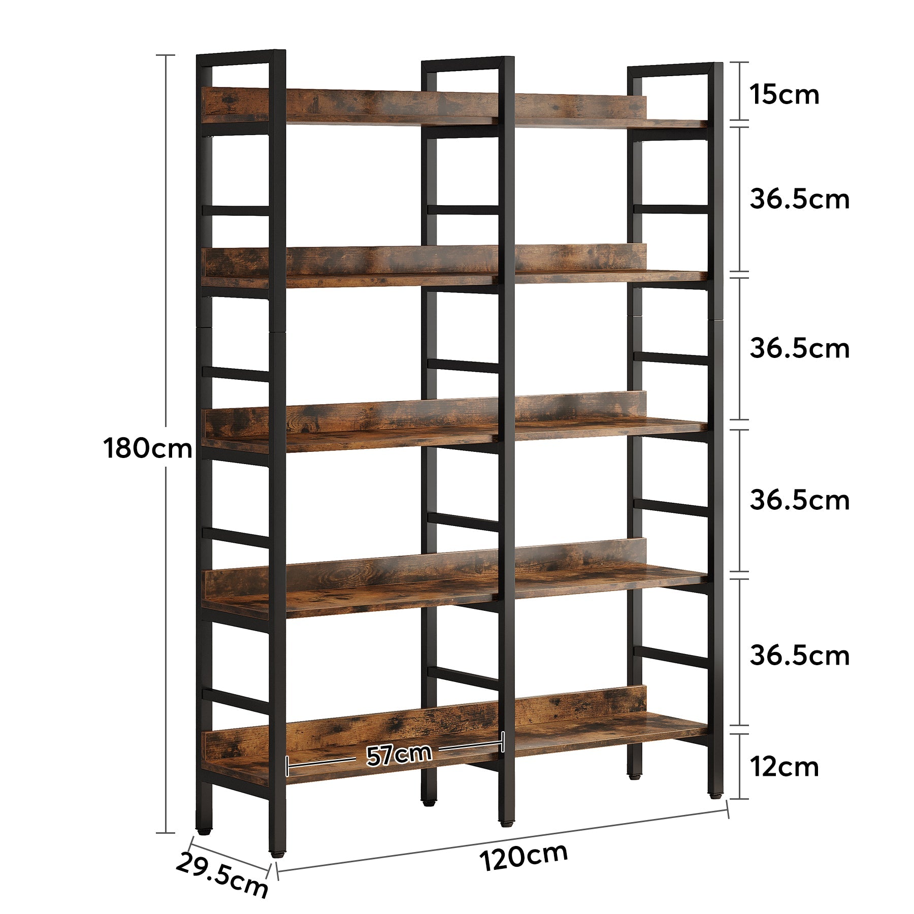 180 cm Tribesigns Boekenkast, Vijfplanken Industriële Etagere voor Woonkamer