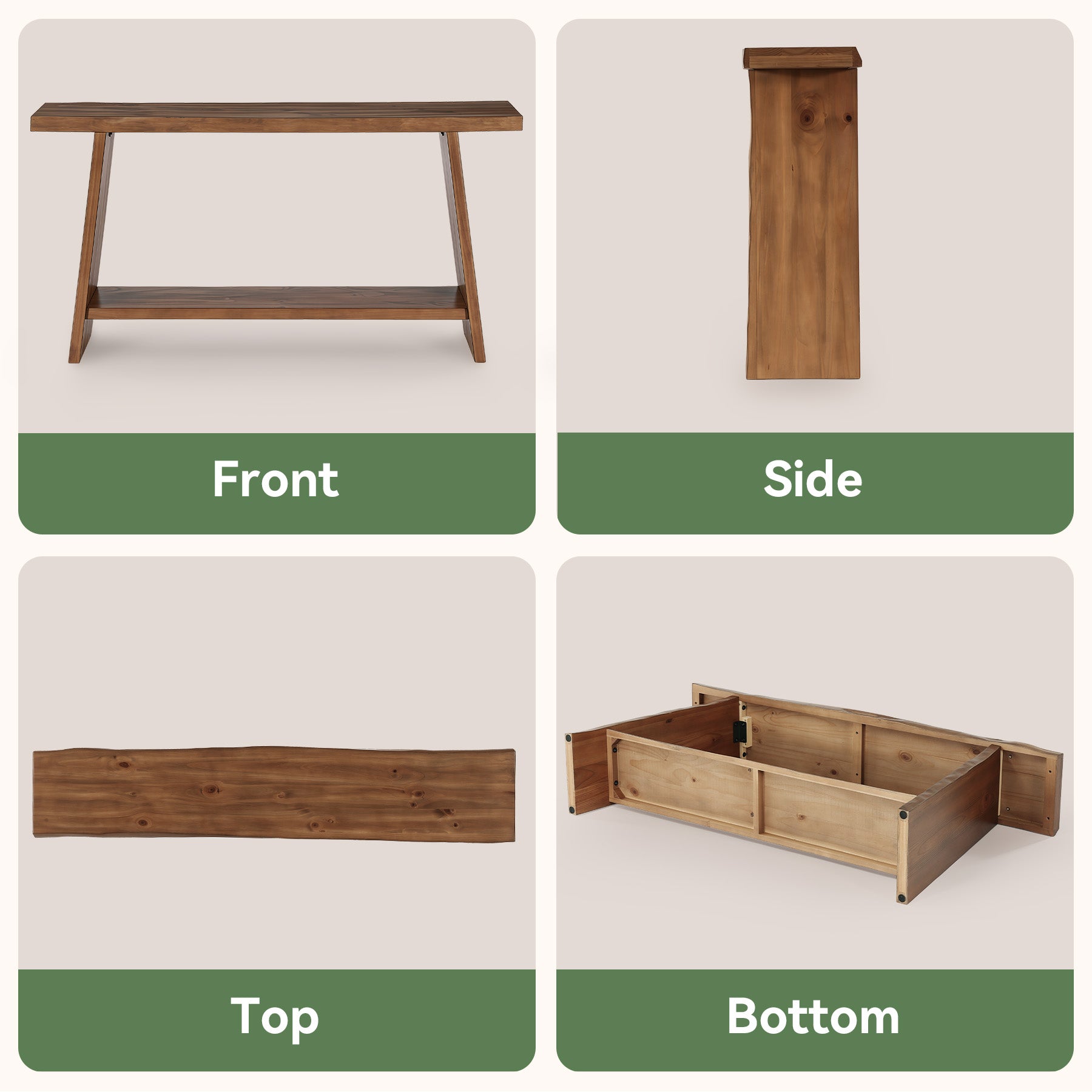 160 cm Massief Houten Consoletafel, 2-Laagse Sidetable voor Hal