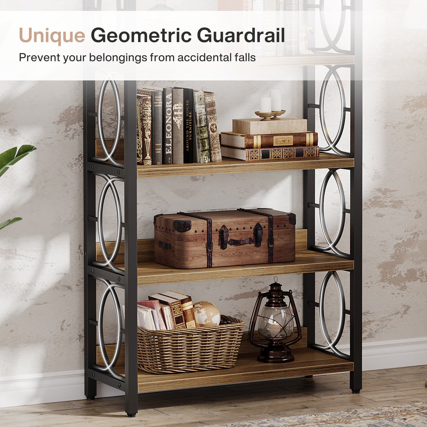 180 cm Boekenkast met 6 Niveaus, Industrieel Vrijstaand Displayrek met Metalen Frame