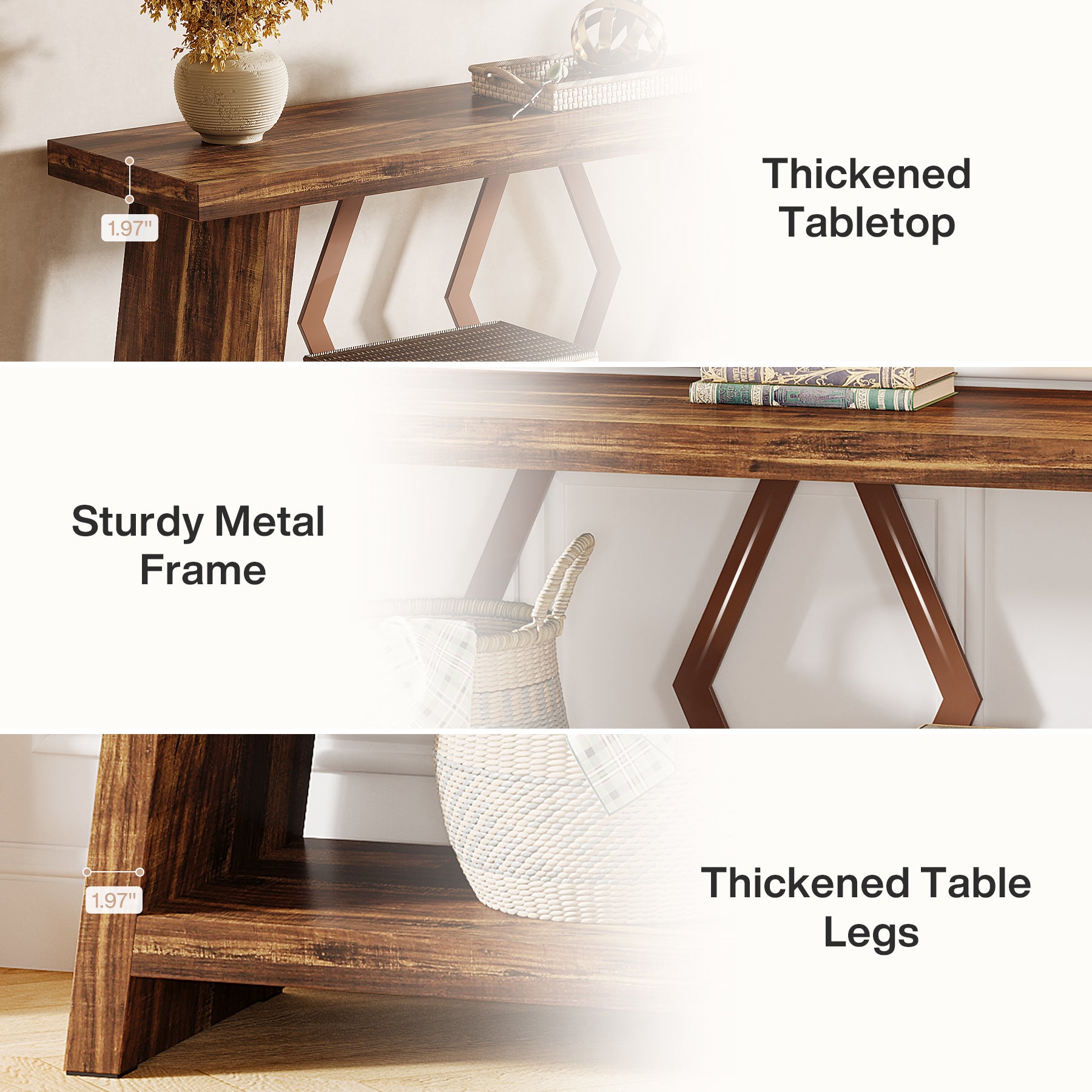 180 cm Consoletafel met Opbergruimte voor Hal en Woonkamer