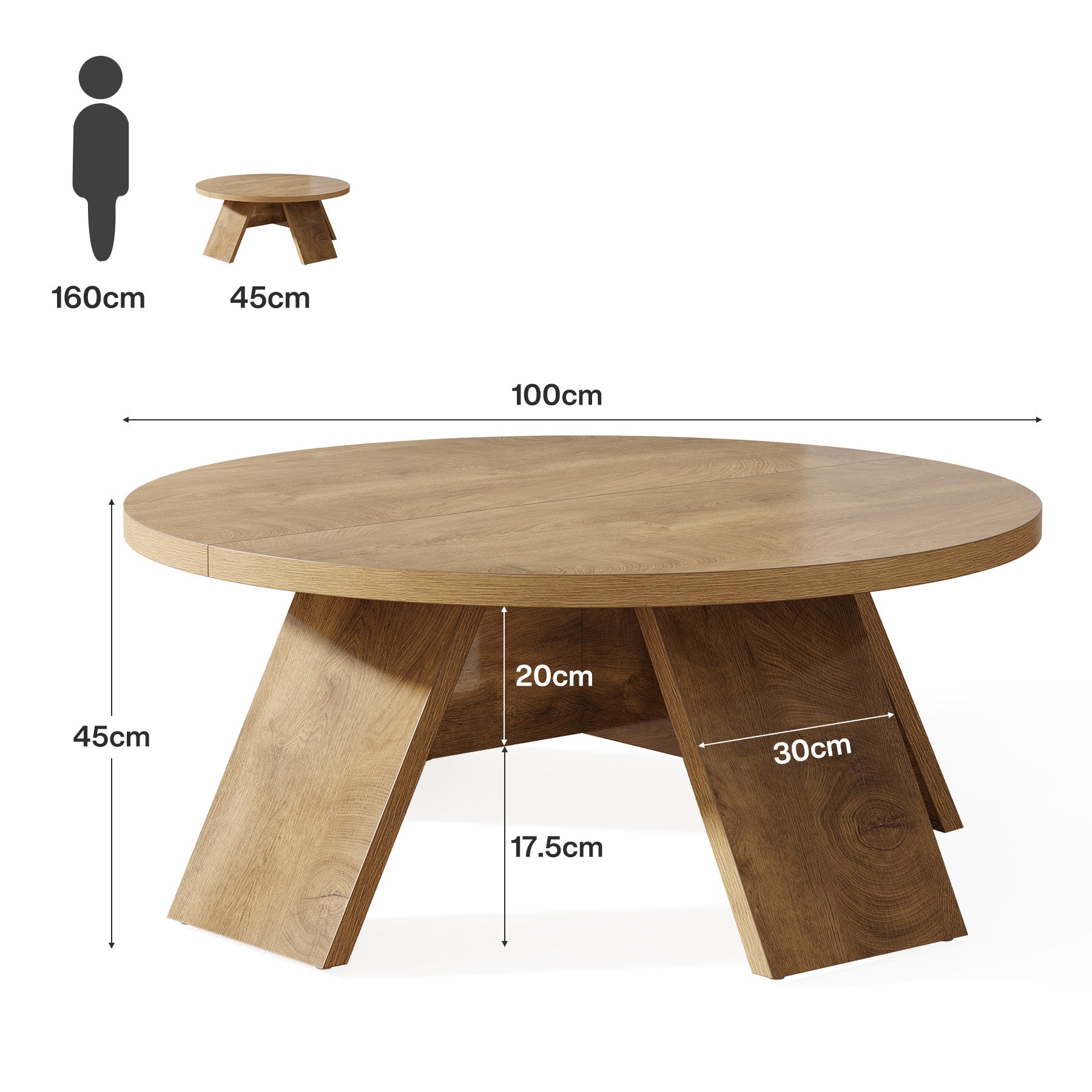100 cm Ronde Houten Salontafel met Gespreide Poten, Modern Accent Tafel voor Woonkamer