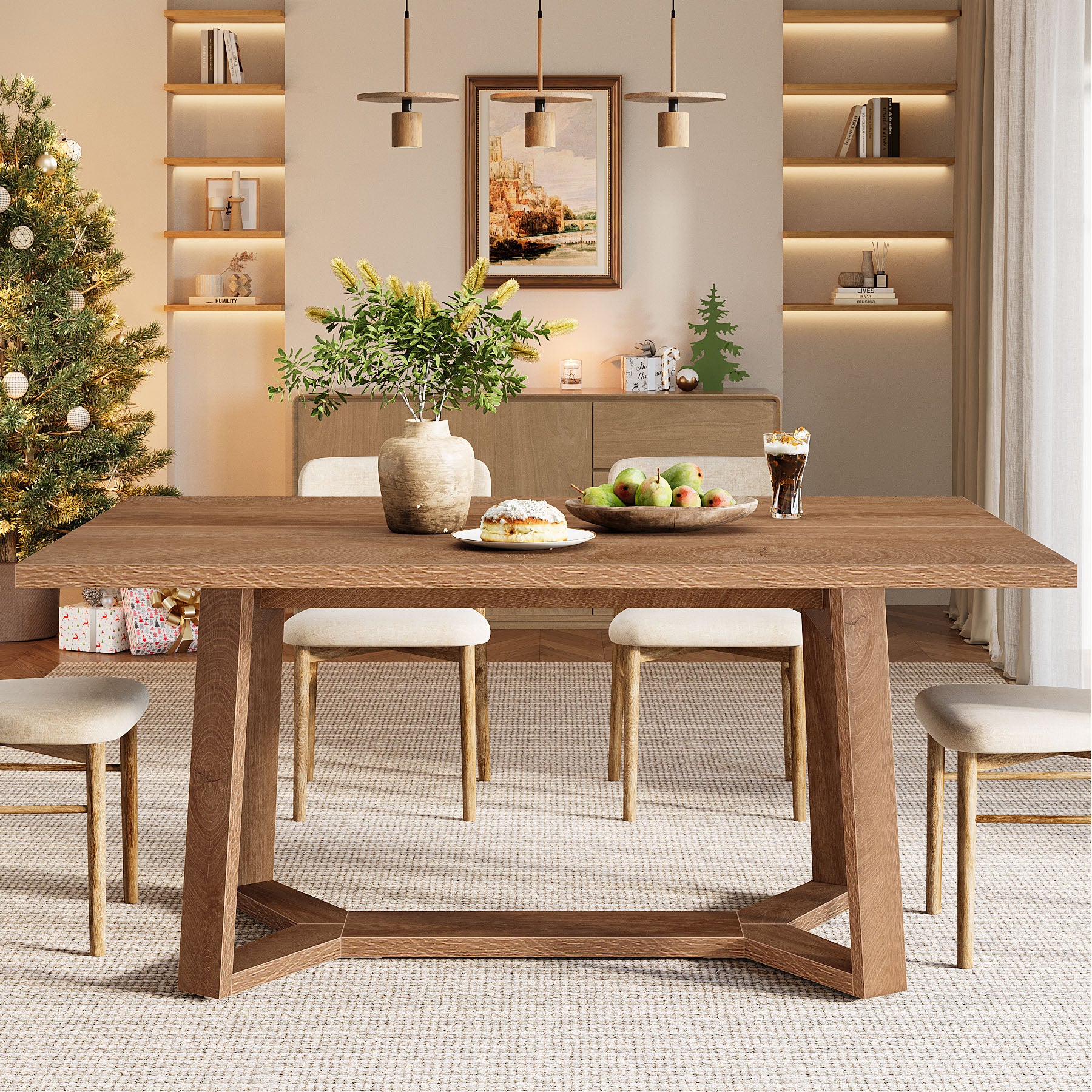 Eettafel van 120 cm in landhuisstijl voor 4 personen, houten keukentafel in bruin