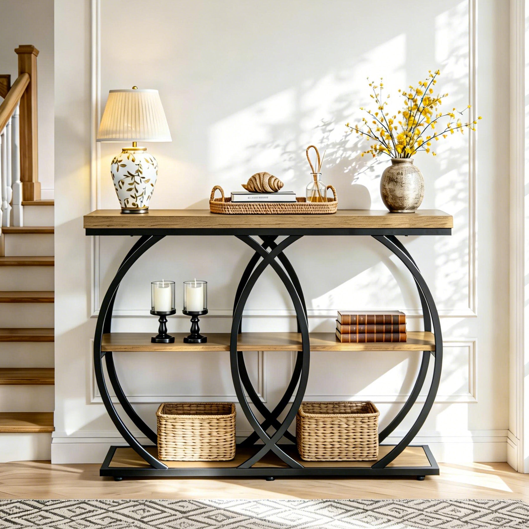 105 cm Industriële Consoletafel, 3-laags Sidetable met Opbergruimte