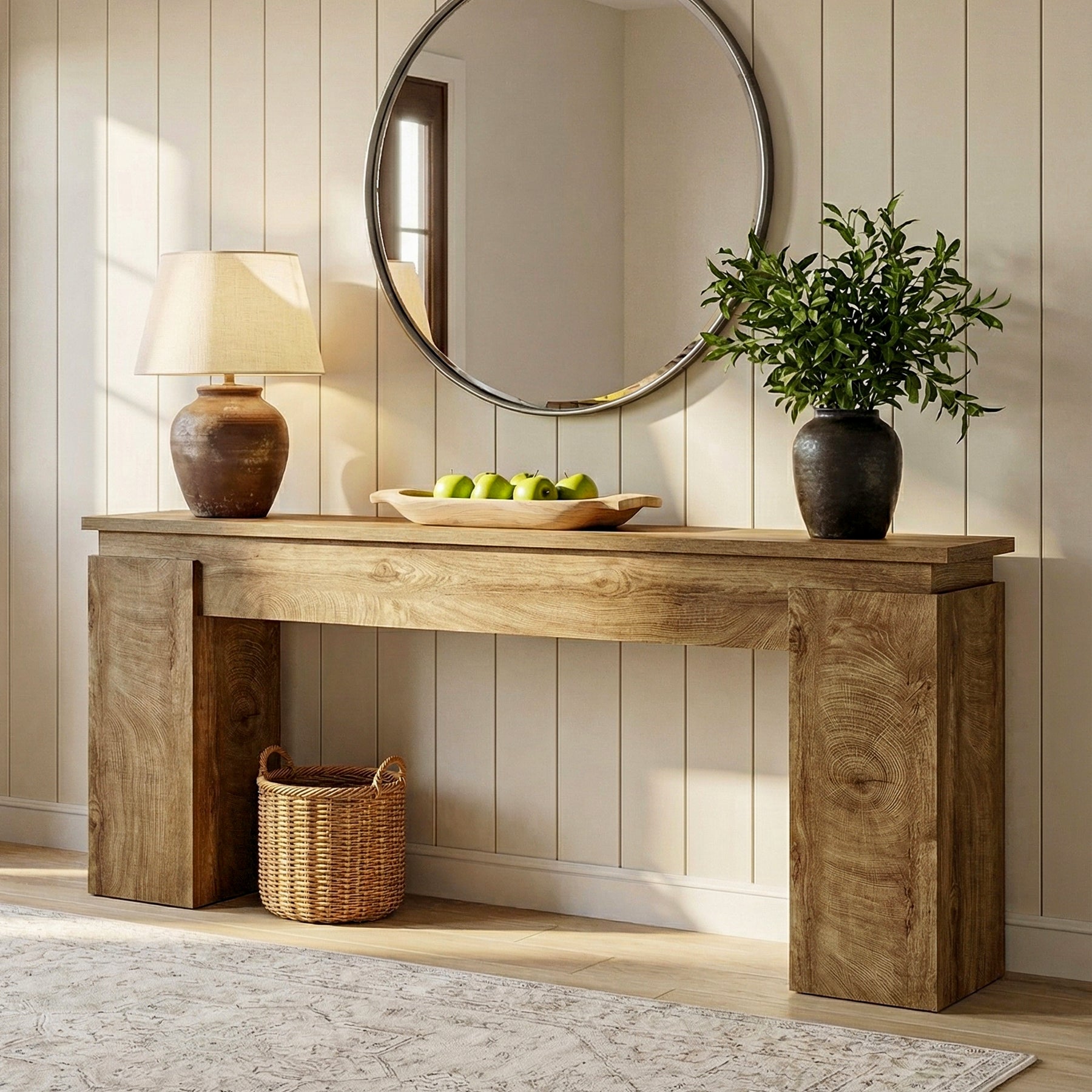 160 cm Consoletafel met Open Opbergrek, Landelijke Sofa Tafel voor Woonkamer en Entree