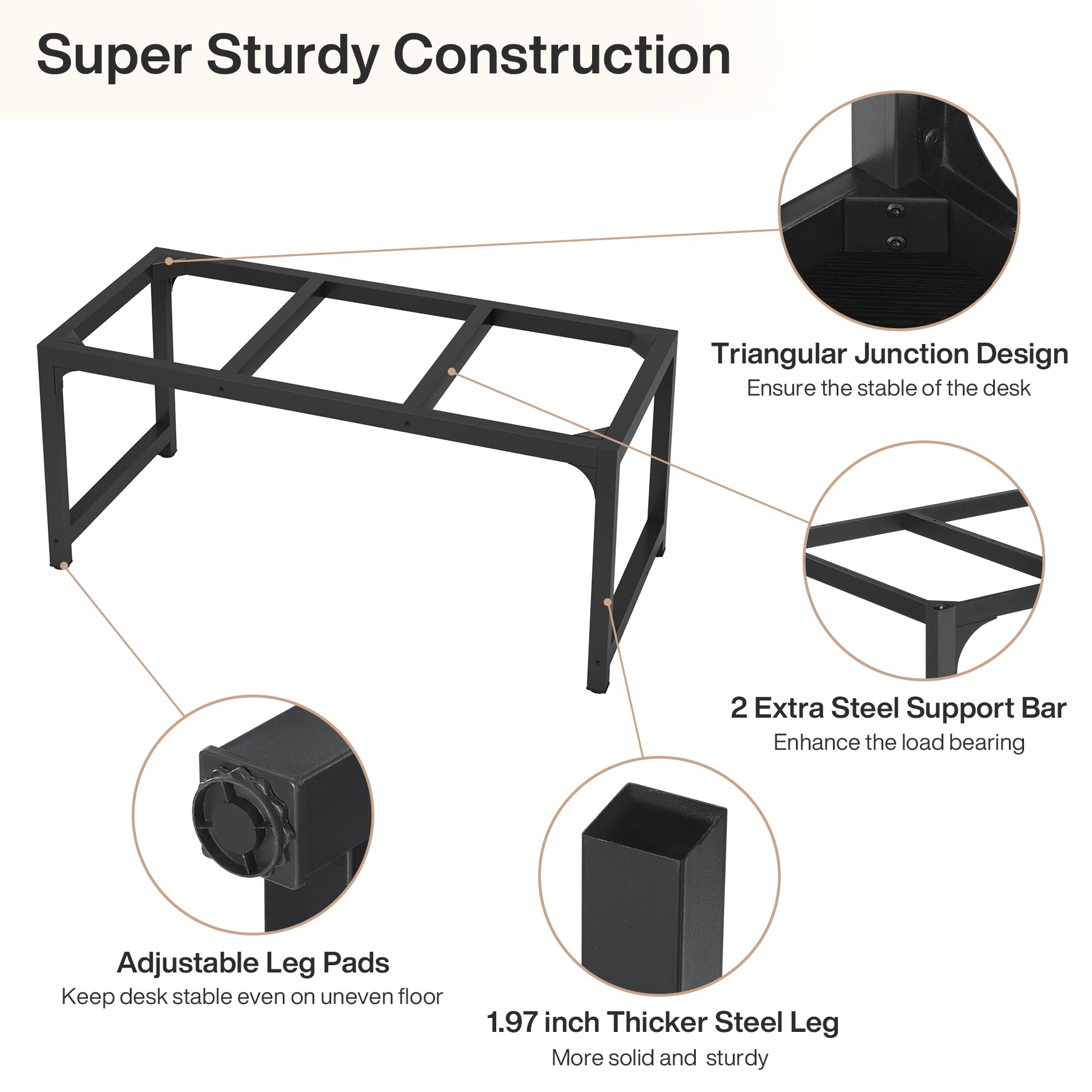 160x80 cm Computerbureau, Ruime Werkplek in Vintage Bruin en Zwart