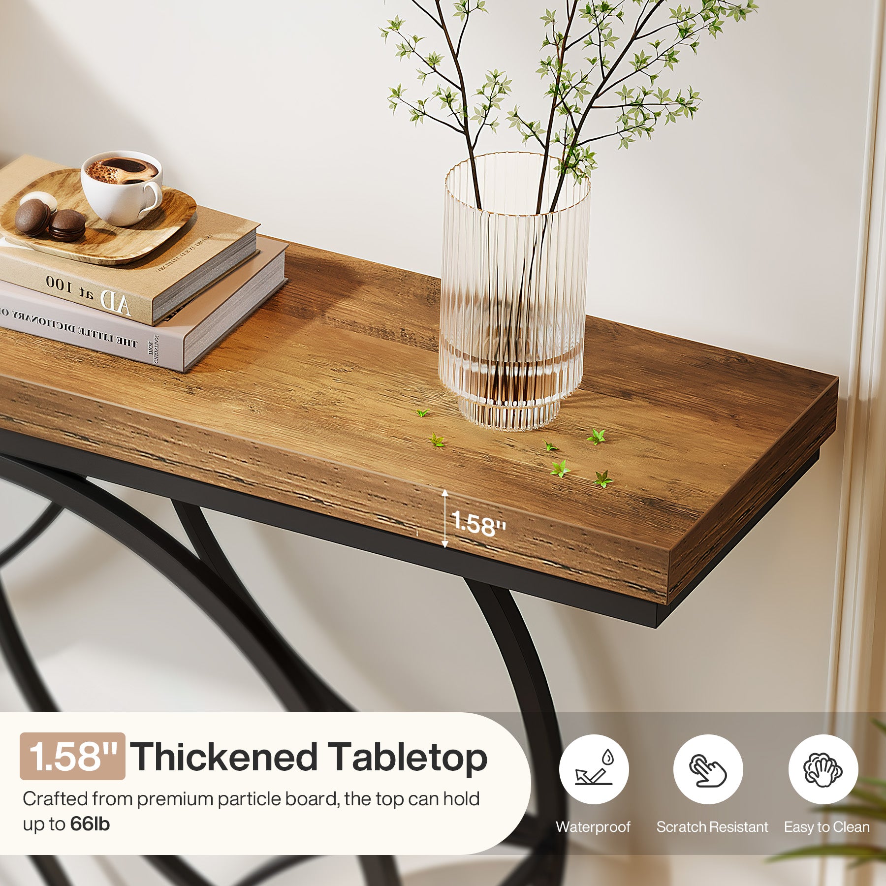 120 cm Industriële Consoletafel met 2 Niveaus Opslag, Smalle Haltafel Bruin