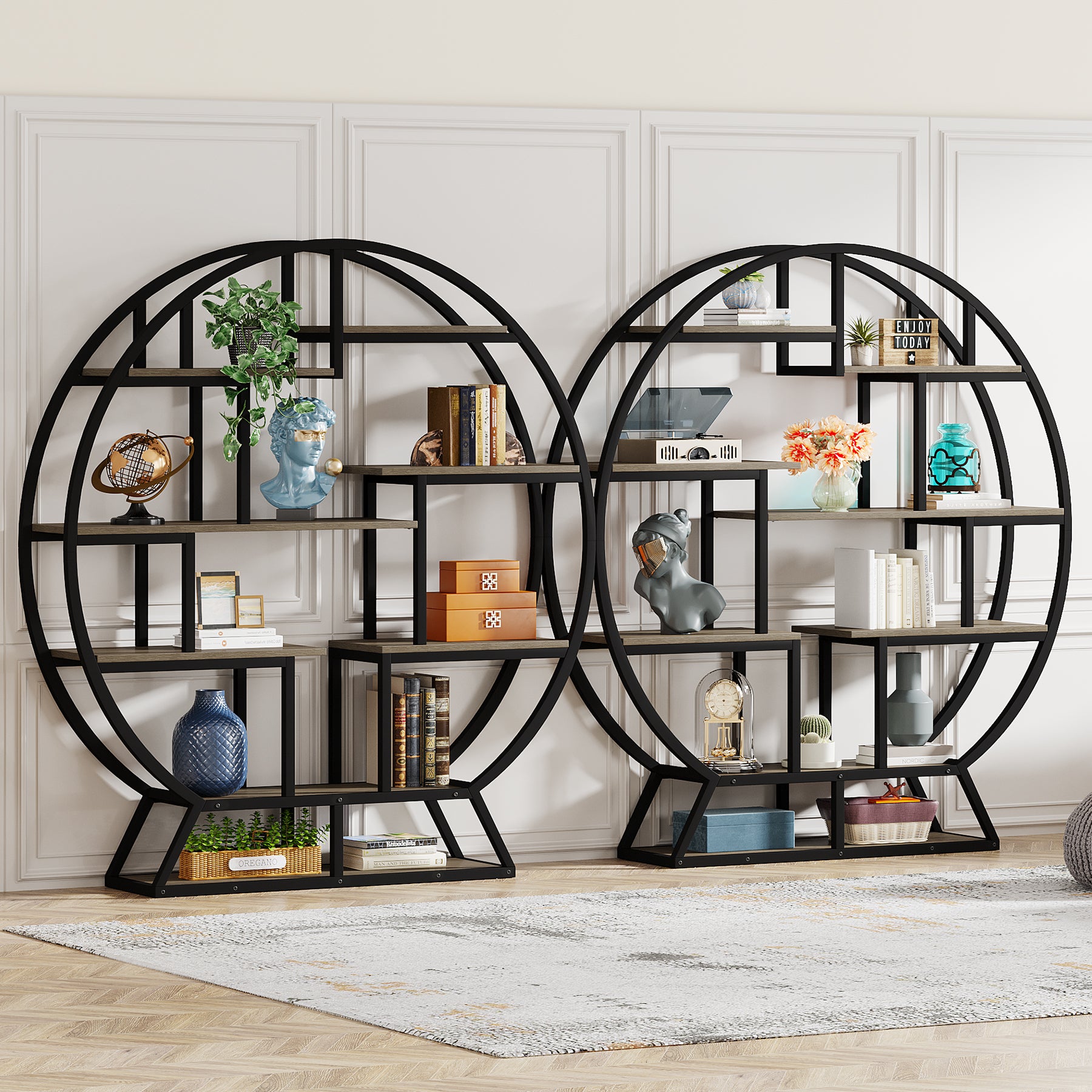 160 cm Ronde Boekenkast, Vijfplanken Opbergmeubel voor Kantoor en Woonkamer