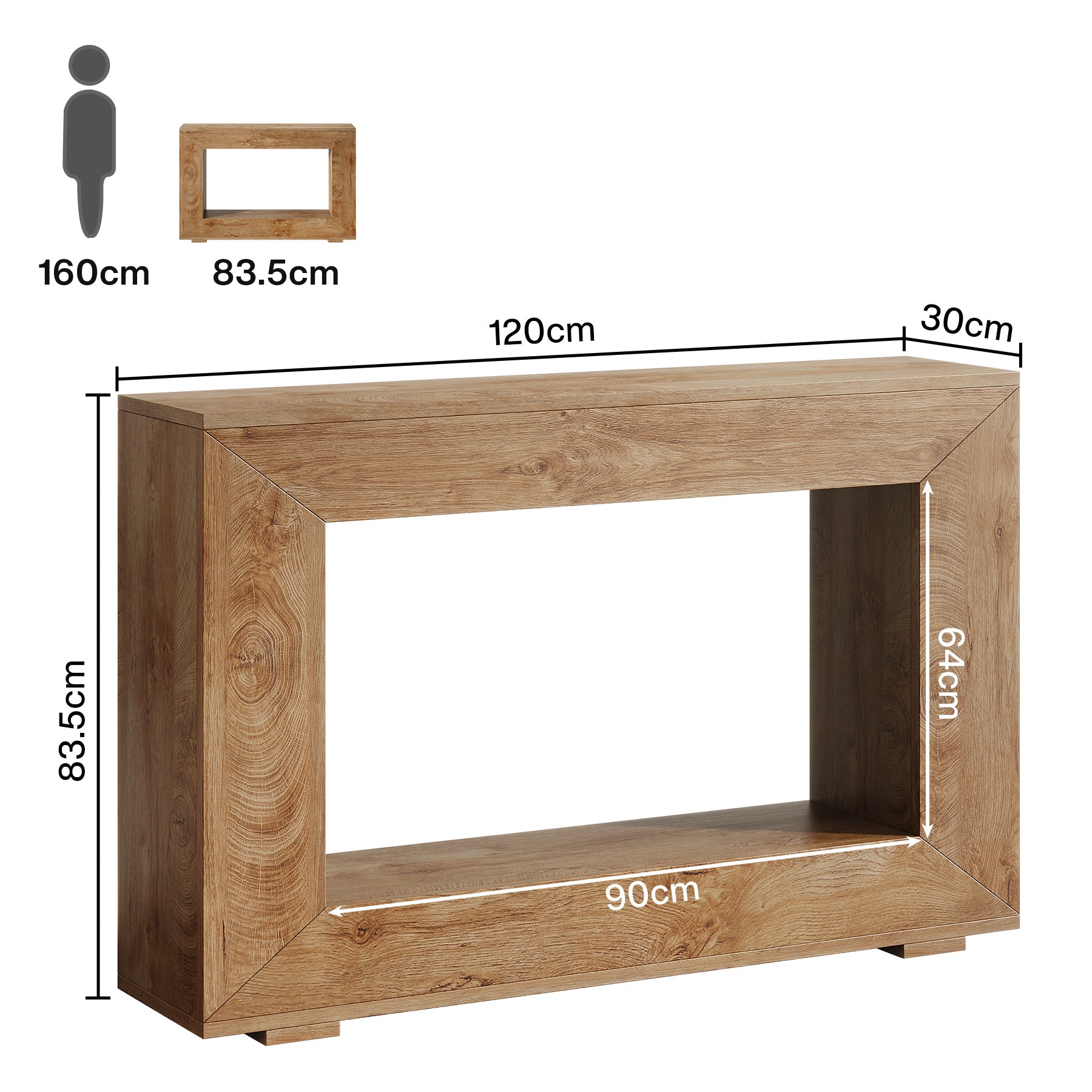 120 cm Boers Entreetafel met Opbergvak, Industrieel Accentmeubel voor Hal en Woonkamer