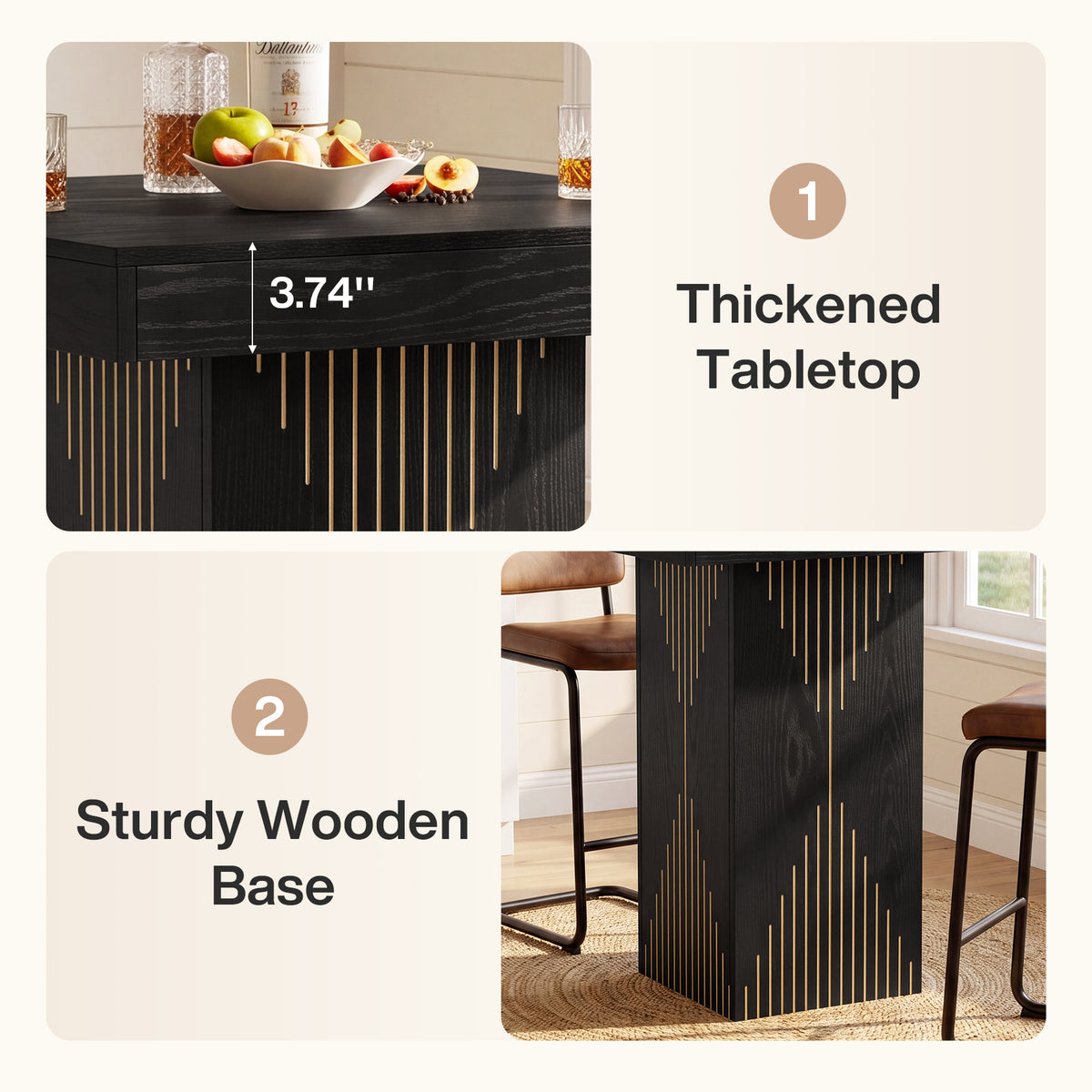 Tribesigns 80 cm hoge vierkante bartafel met voet, modern zwart design voor thuis, keuken en kleine ruimtes