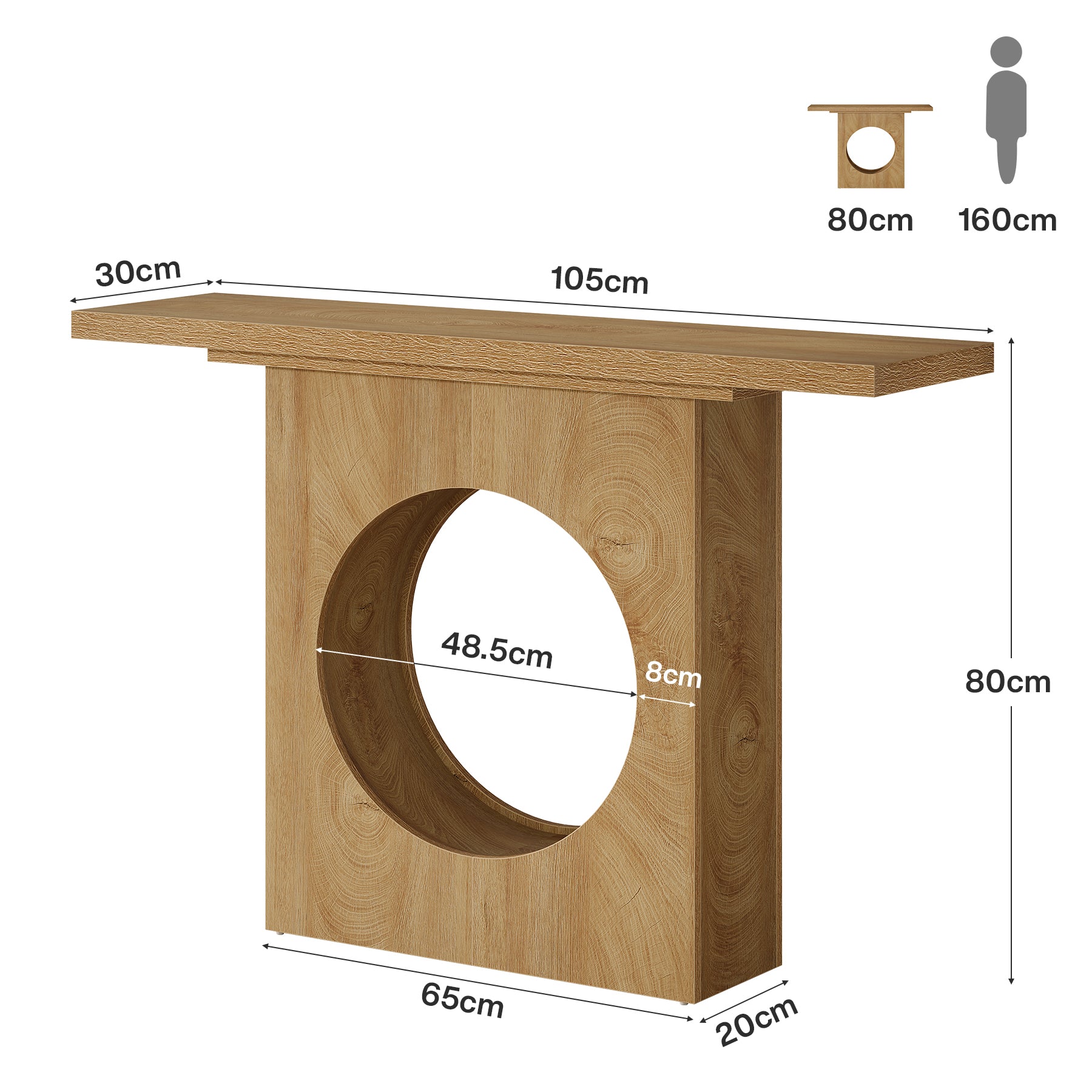 105 cm Landelijke Consoletafel met Rond Gat Ontwerp, Smalle Haltafel voor Woonkamer
