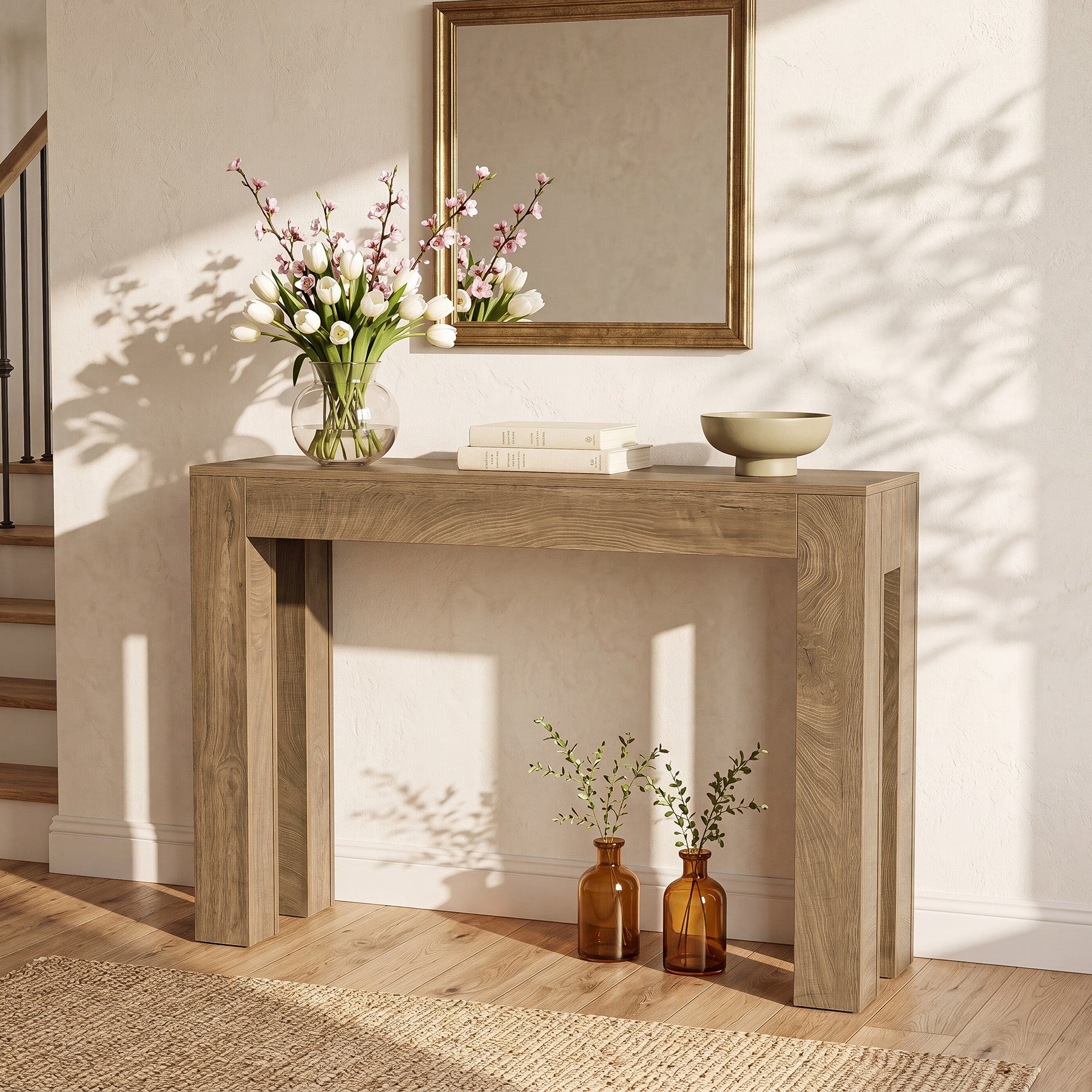 Tribesigns 105 cm consoletafel, lichtbruine sidetable met blokpoten
