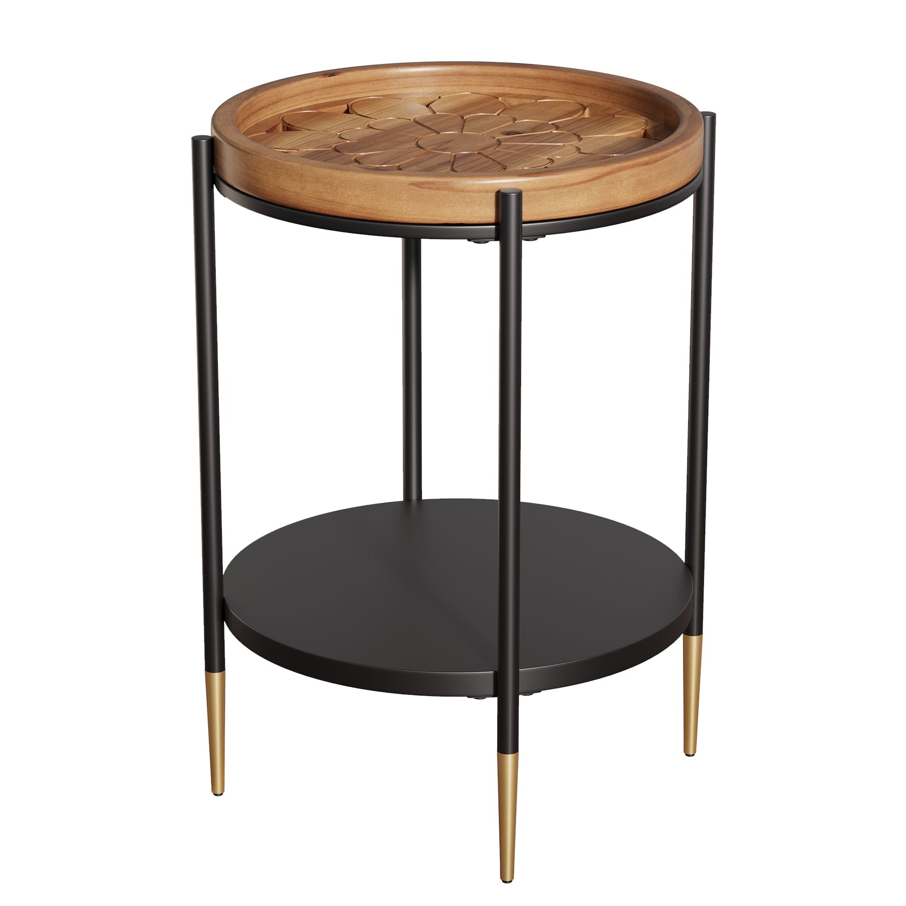 40 cm Ronde Bijzettafel, Industriële Nachtkast met Massief Hout en Metaal