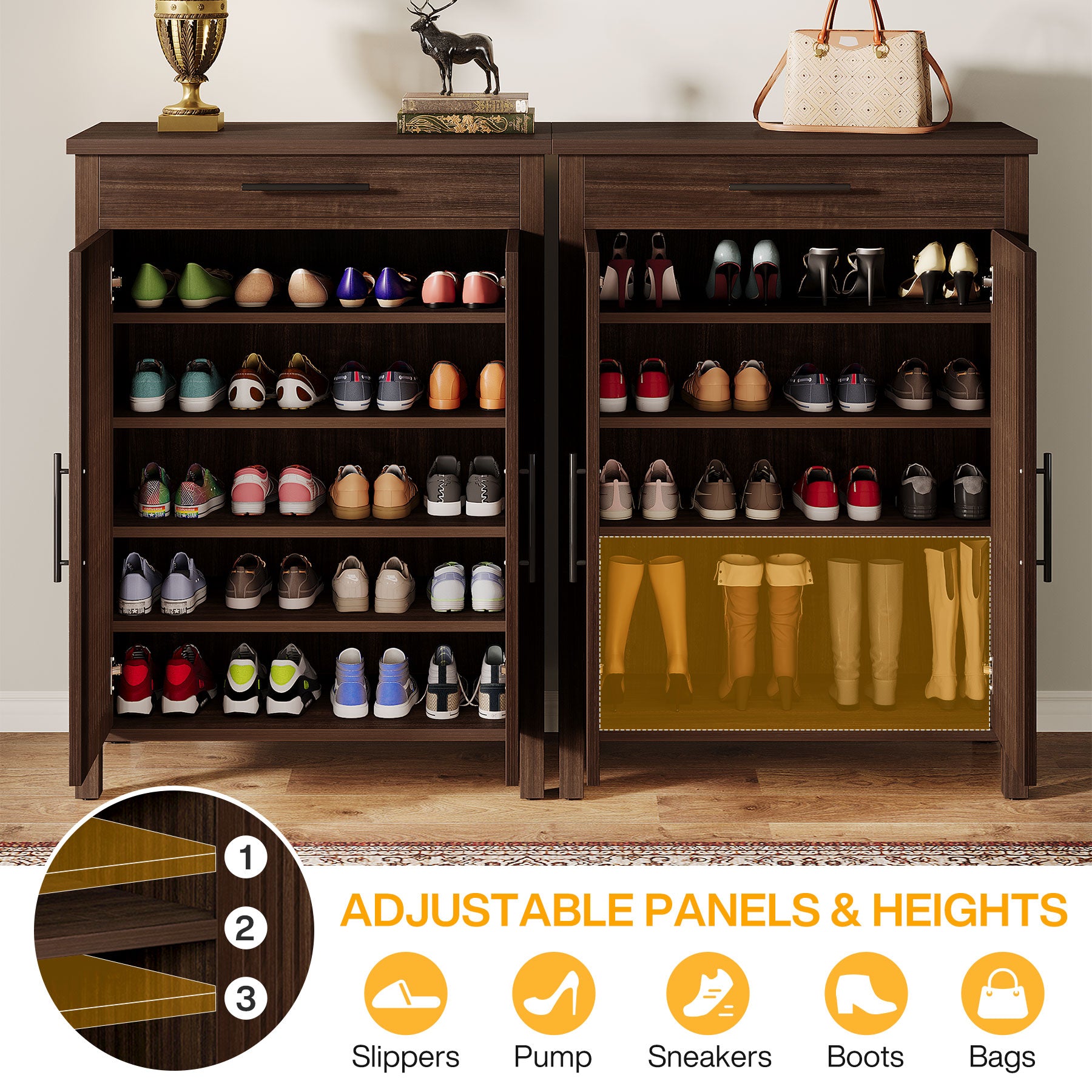 Smal Schoenenmeubel 80 cm, Verstelbare Kast Met 5 Planken En Lamellendeuren