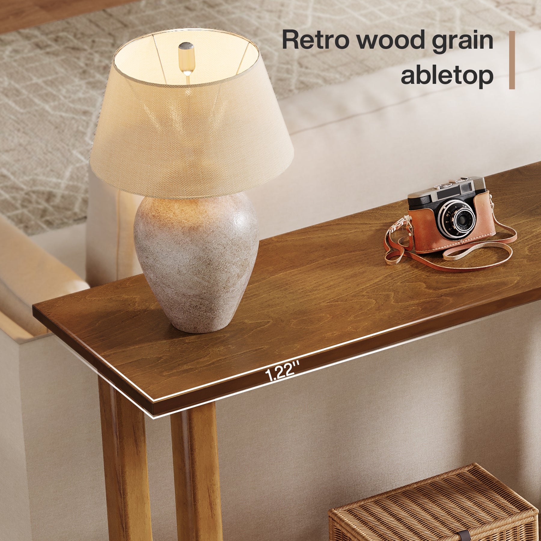 105 cm Entreetafel met 2 Niveaus, Moderne Consoletafel met Massief Houten Poten