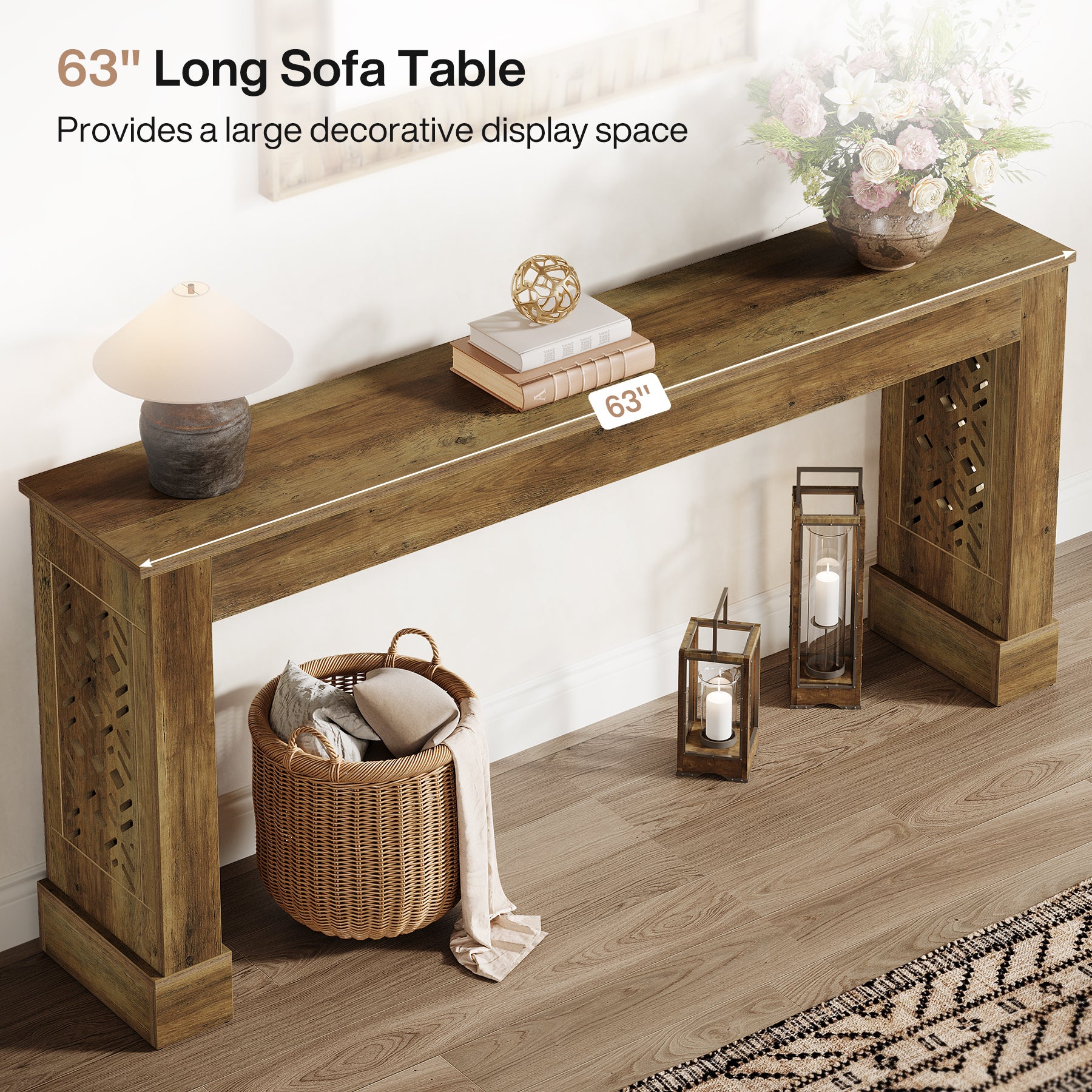 160 cm Landelijke Consoletafel voor Entree en Hal, Industriële Houten Haltafel Bruin