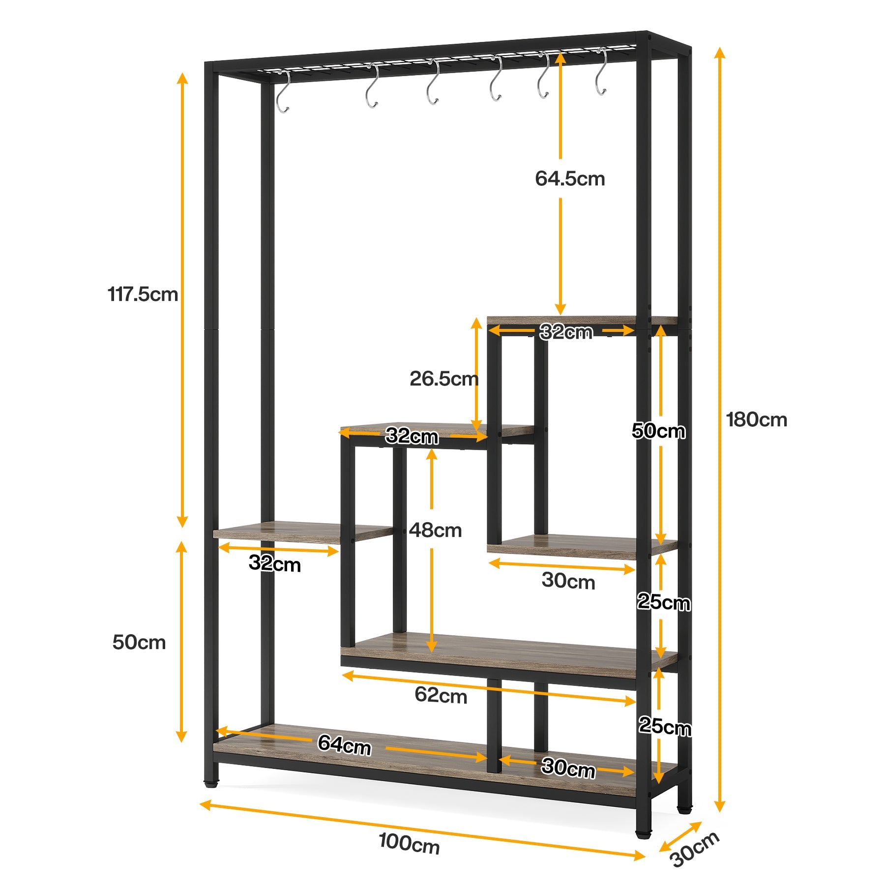 Vijfdelige Plantenstandaard, 180 cm Hoge Bloemenrek met 10 S-Haken