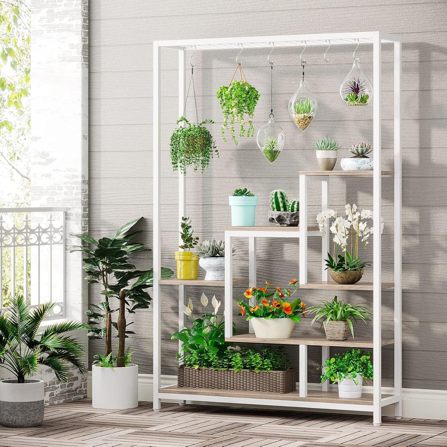 Vijfdelige Plantenstandaard, 180 cm Hoge Bloemenrek met 10 S-Haken