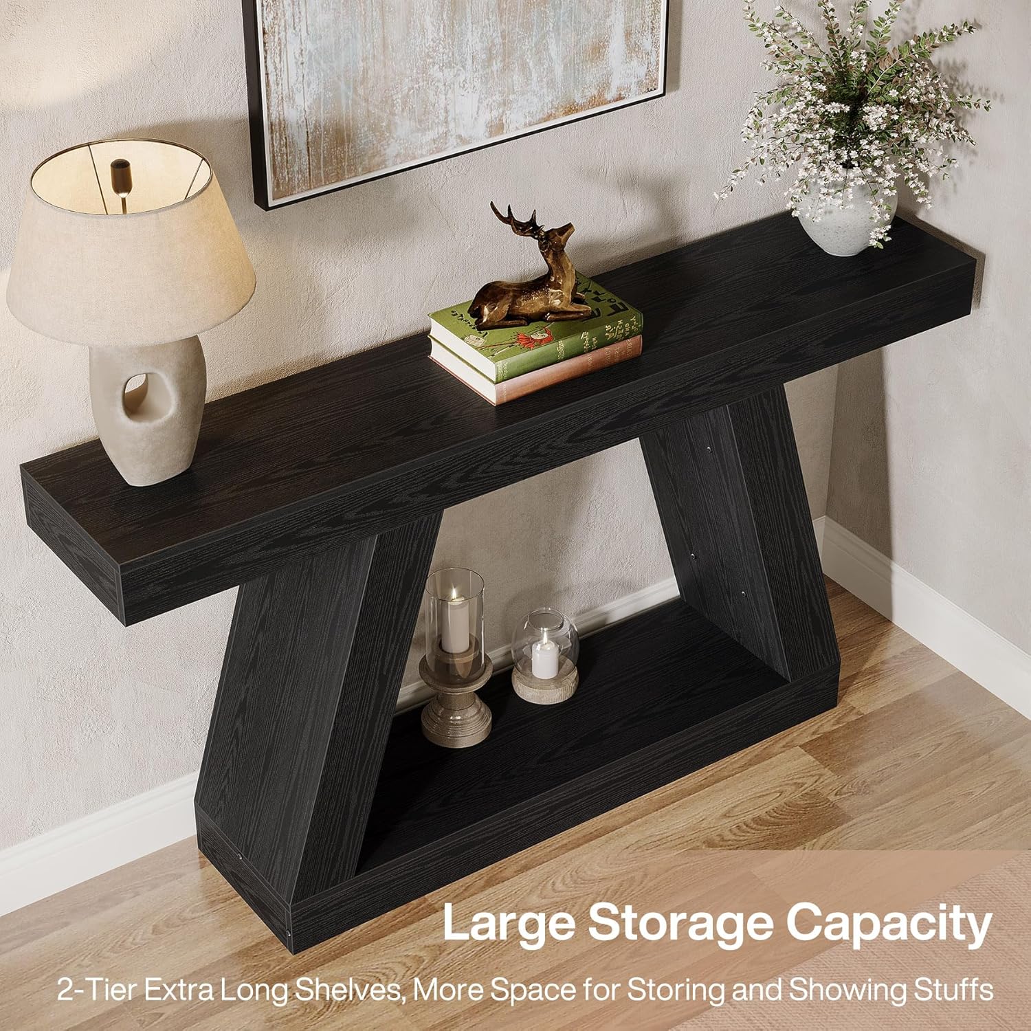 140 cm Landelijke Consoletafel, Industriële Houten Opbergtafel voor Hal en Woonkamer