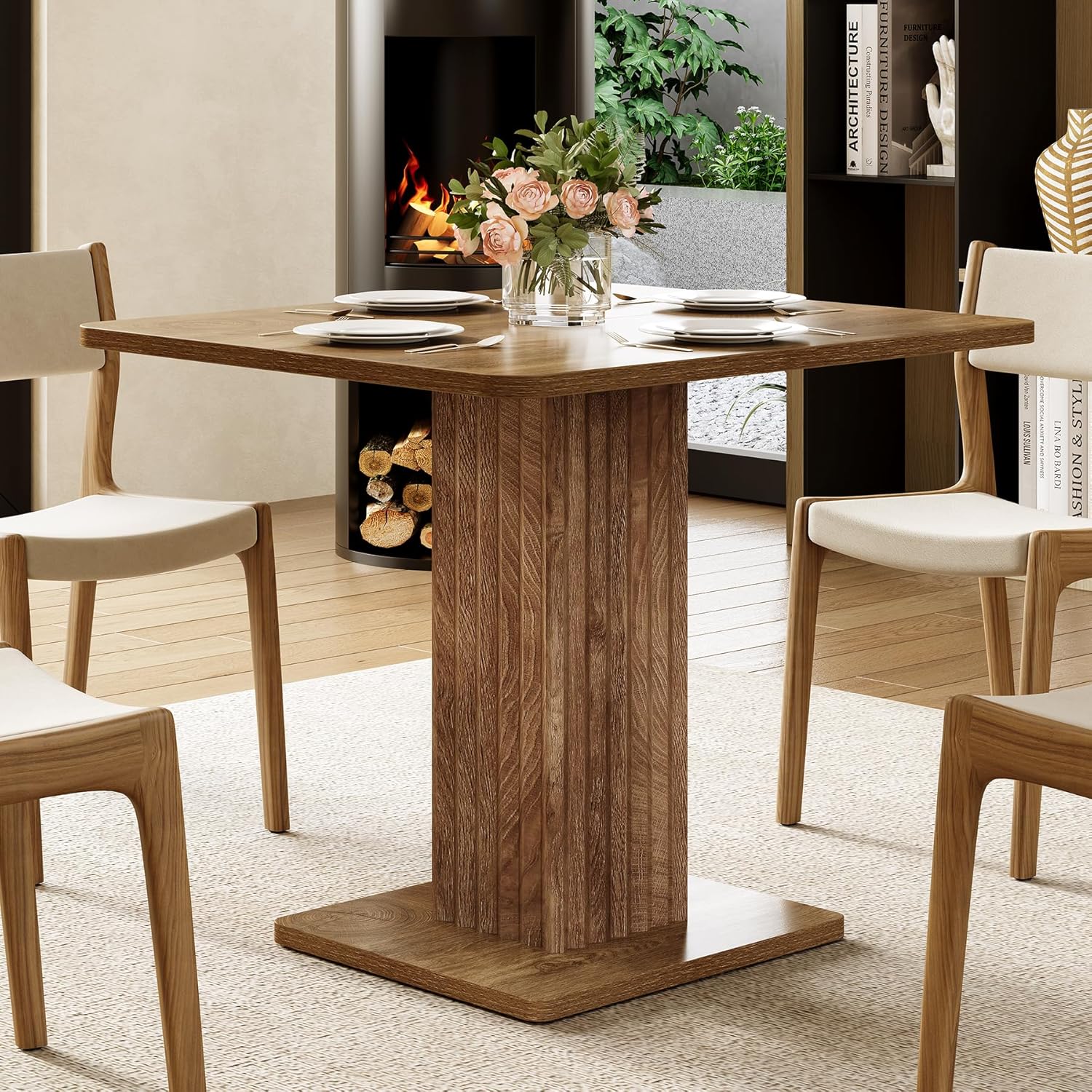 90x80 cm Compacte Eettafel voor 4 Personen, Met Stevig Onderstel in Landelijke Stijl voor Keuken en Woonkamer