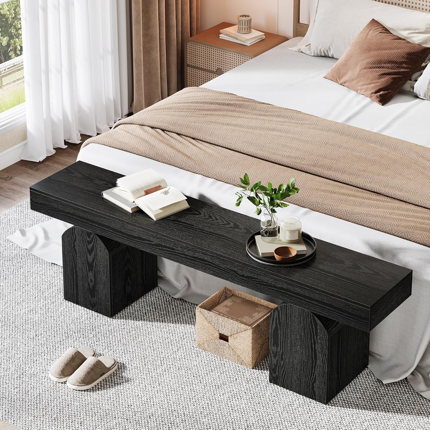 Slaapkamerbank van 150 cm in Zwart, Moderne Venster- en Halbank voor Woonkamer en Entree