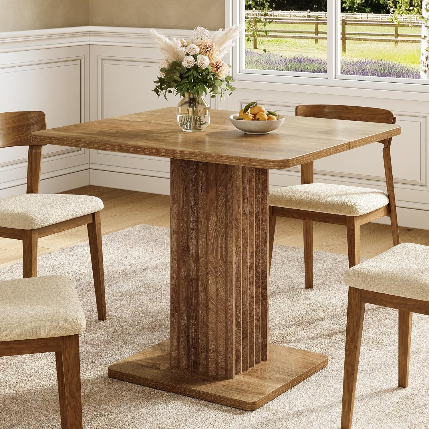 90x80 cm Compacte Eettafel voor 4 Personen, Met Stevig Onderstel in Landelijke Stijl voor Keuken en Woonkamer