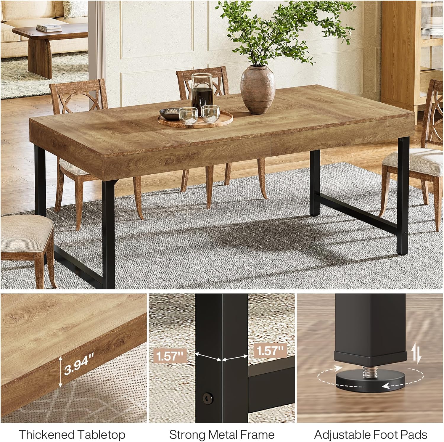 140 cm Tribesigns Eettafel, Industrieel Keukenblad met Metalen Poten voor 4-6 Personen