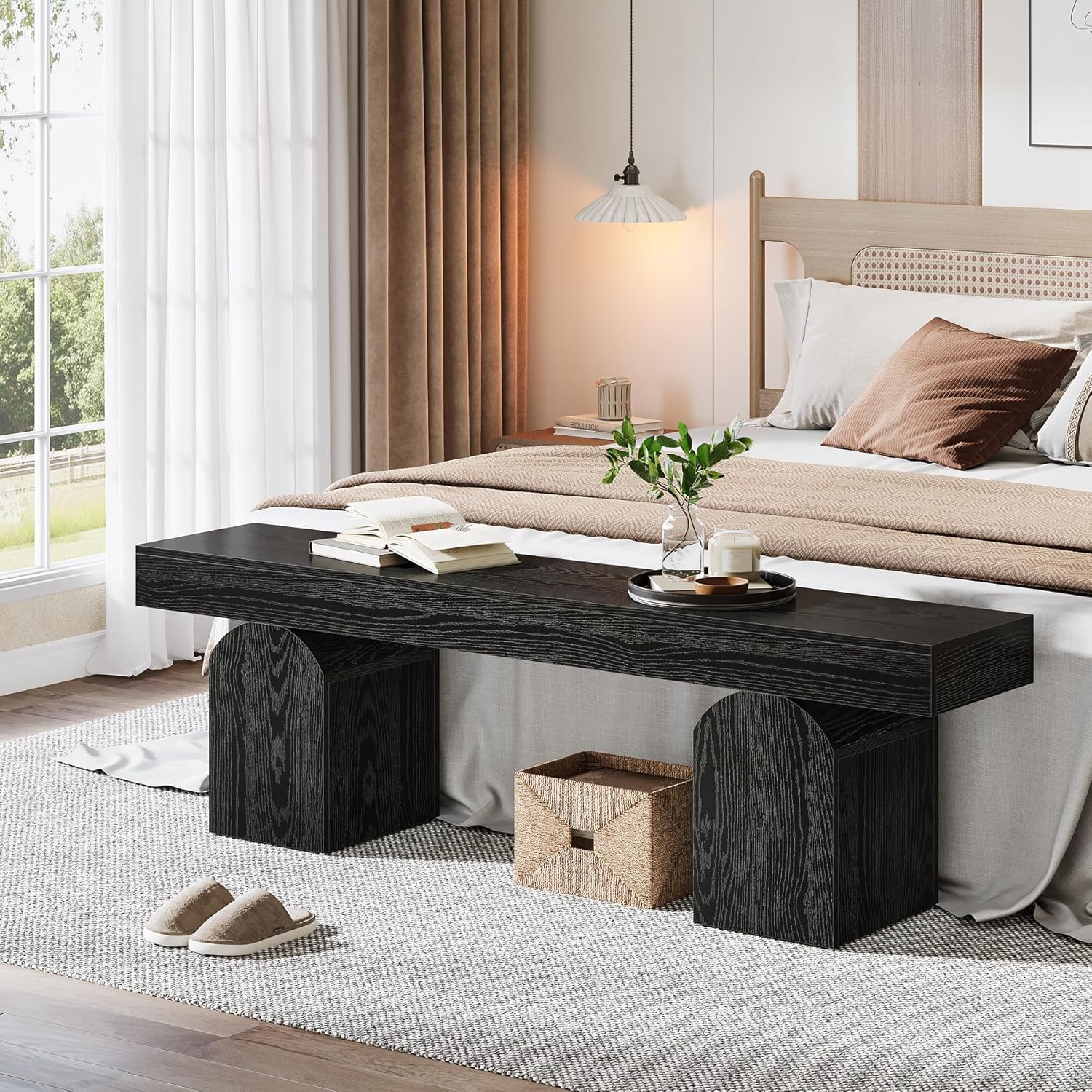 Slaapkamerbank van 150 cm in Zwart, Moderne Venster- en Halbank voor Woonkamer en Entree