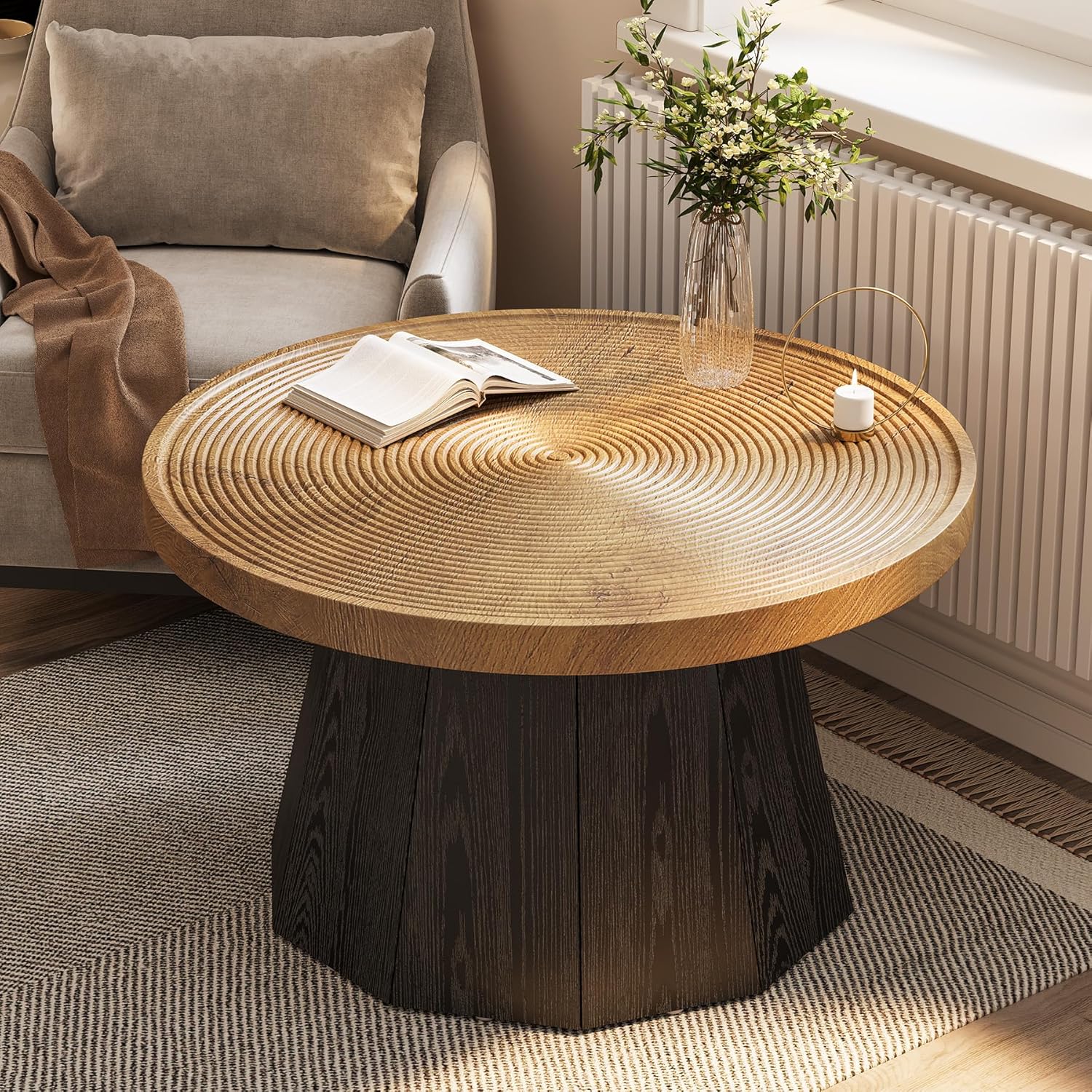 80 cm Ronde Salontafel Landelijke Stijl, Moderne Theetafel voor Woonkamer en Kantoor in Bruin