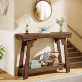 103 cm Landelijke Consoletafel met Opbergrek, Tribesigns Smalle Banktafel van Hout 3