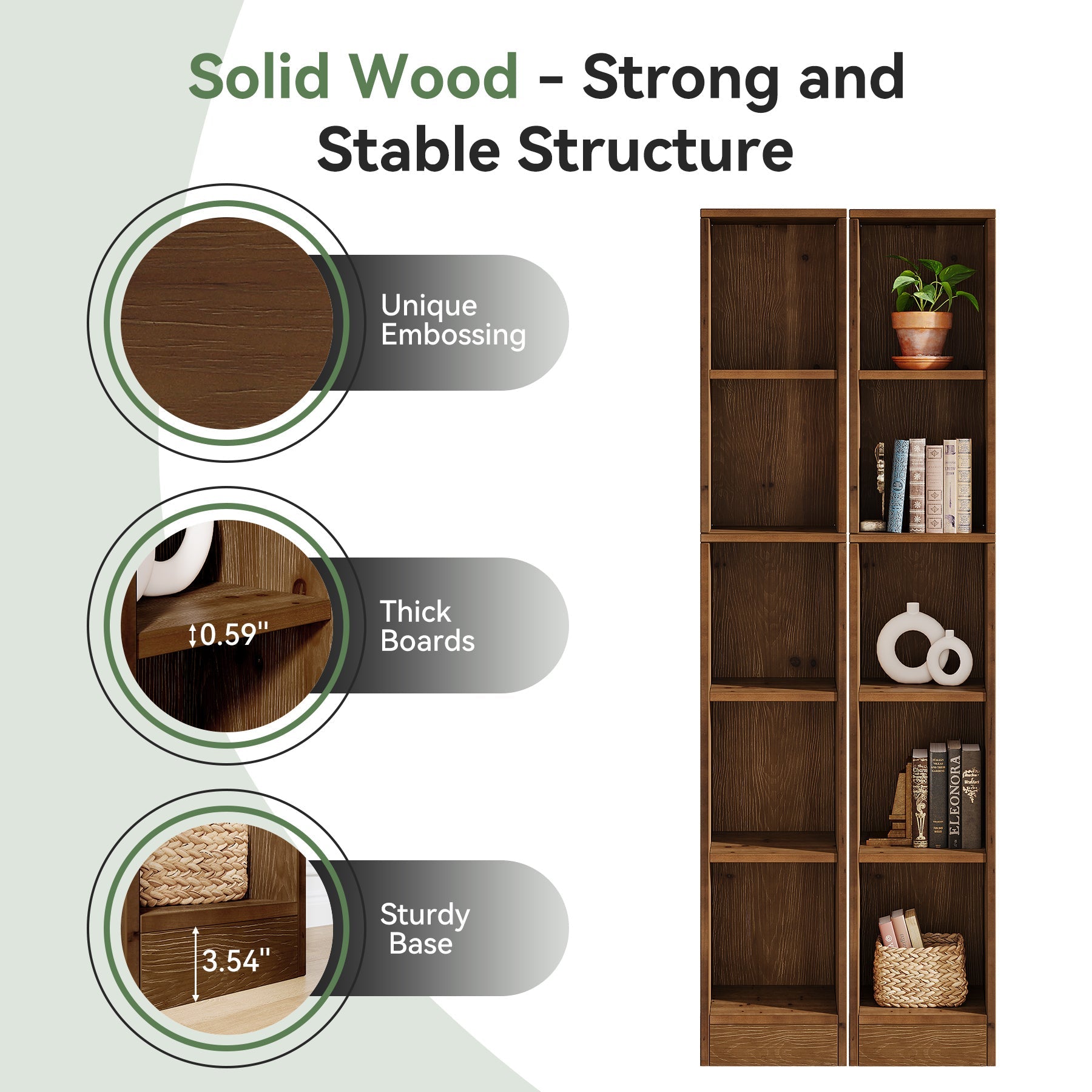 Tribesigns boekenkast van massief hout – 180 cm, smal 5-traps open rek voor boeken en accessoires